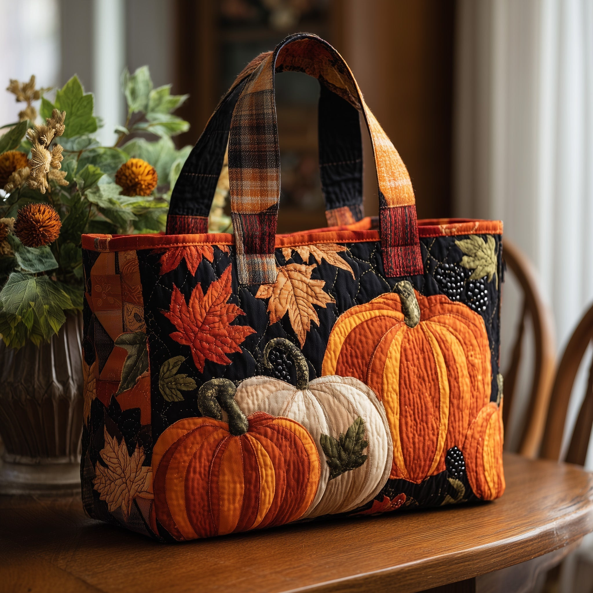 Autumn Glow Quilted Tote Bag Pumpkin Tote Bags For Women Cool Fall Gifts Idea