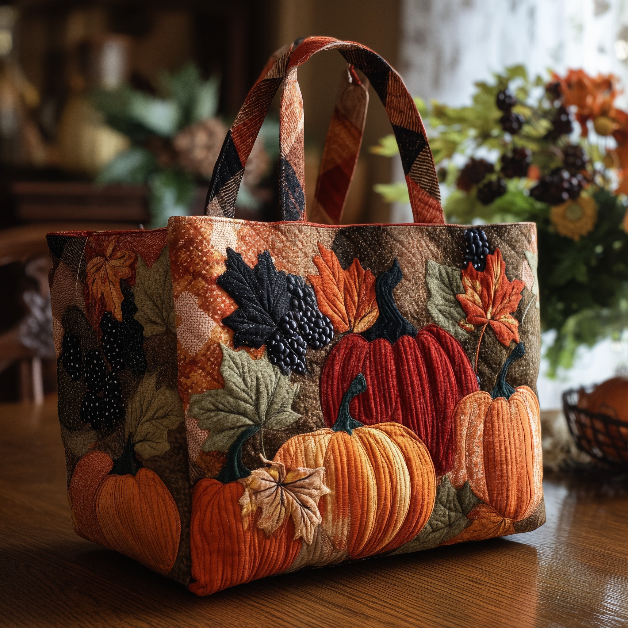 Autumn Glow Quilted Tote Bag Pumpkin Tote Bags For Women Cute Fall Gifts For Girlfriend