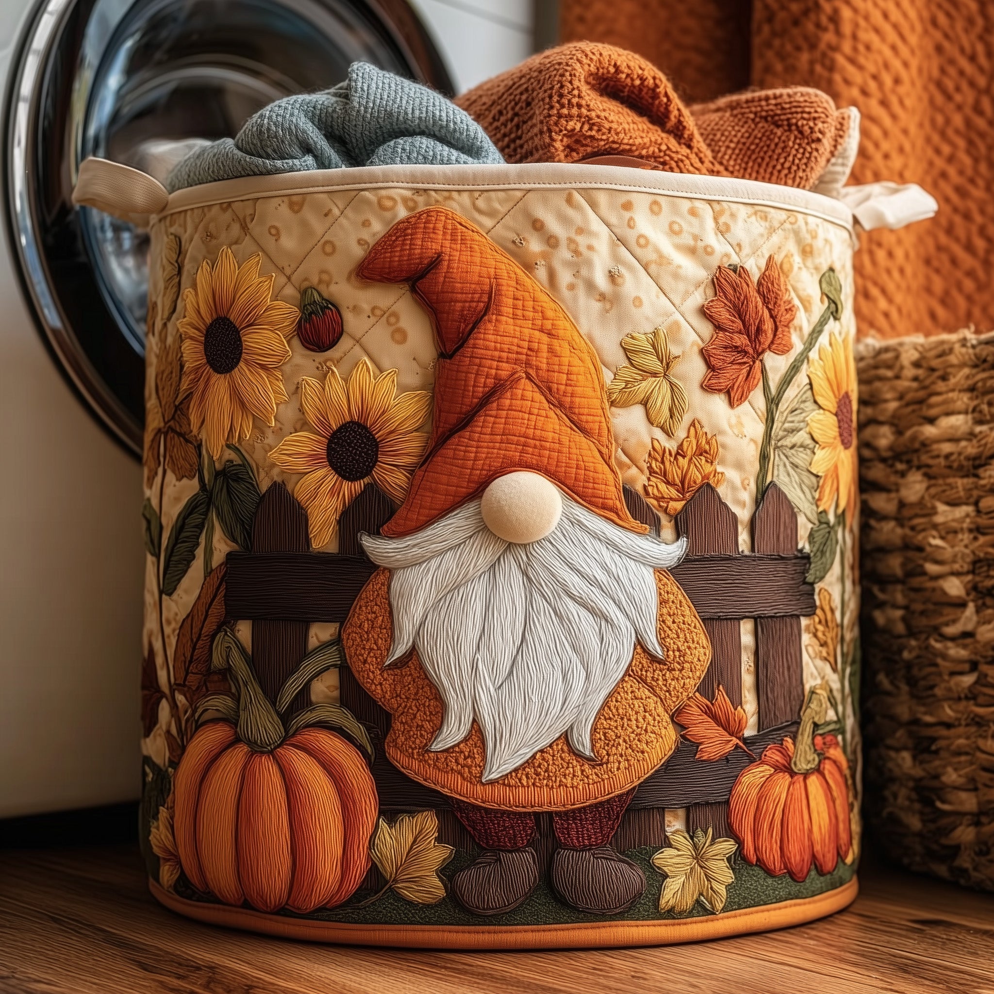 Autumn Gnomes Quilted Laundry Basket Thanksgiving Clothes Hamper Gifts For Friends