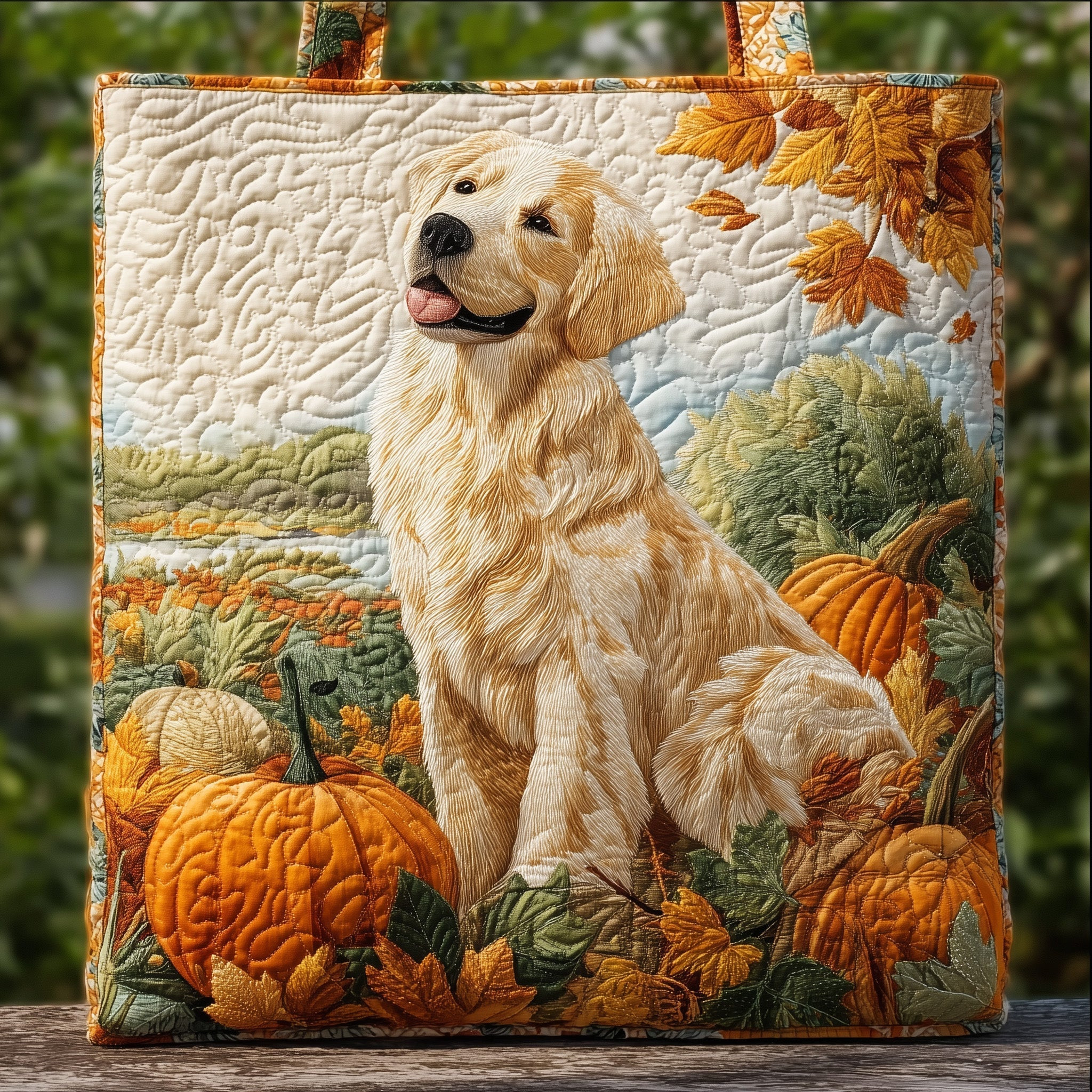 Autumn Golden Buddy Quilted Tote Bag Cute Animal Shoulder Bag Gifts For Dog Lovers