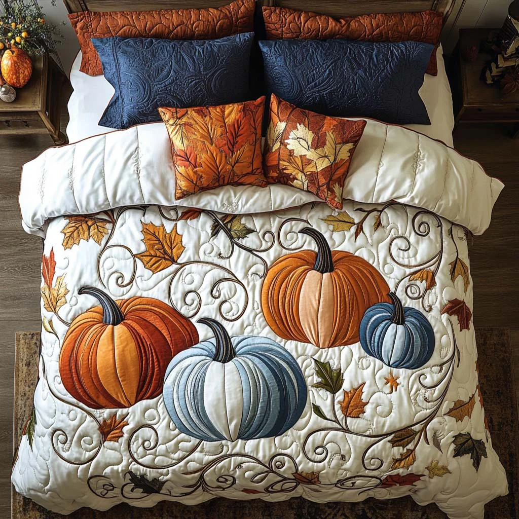 Autumn Pumpkin Quilted Bedding Set Unique Bed Sheet Set Gift Ideas For Friends