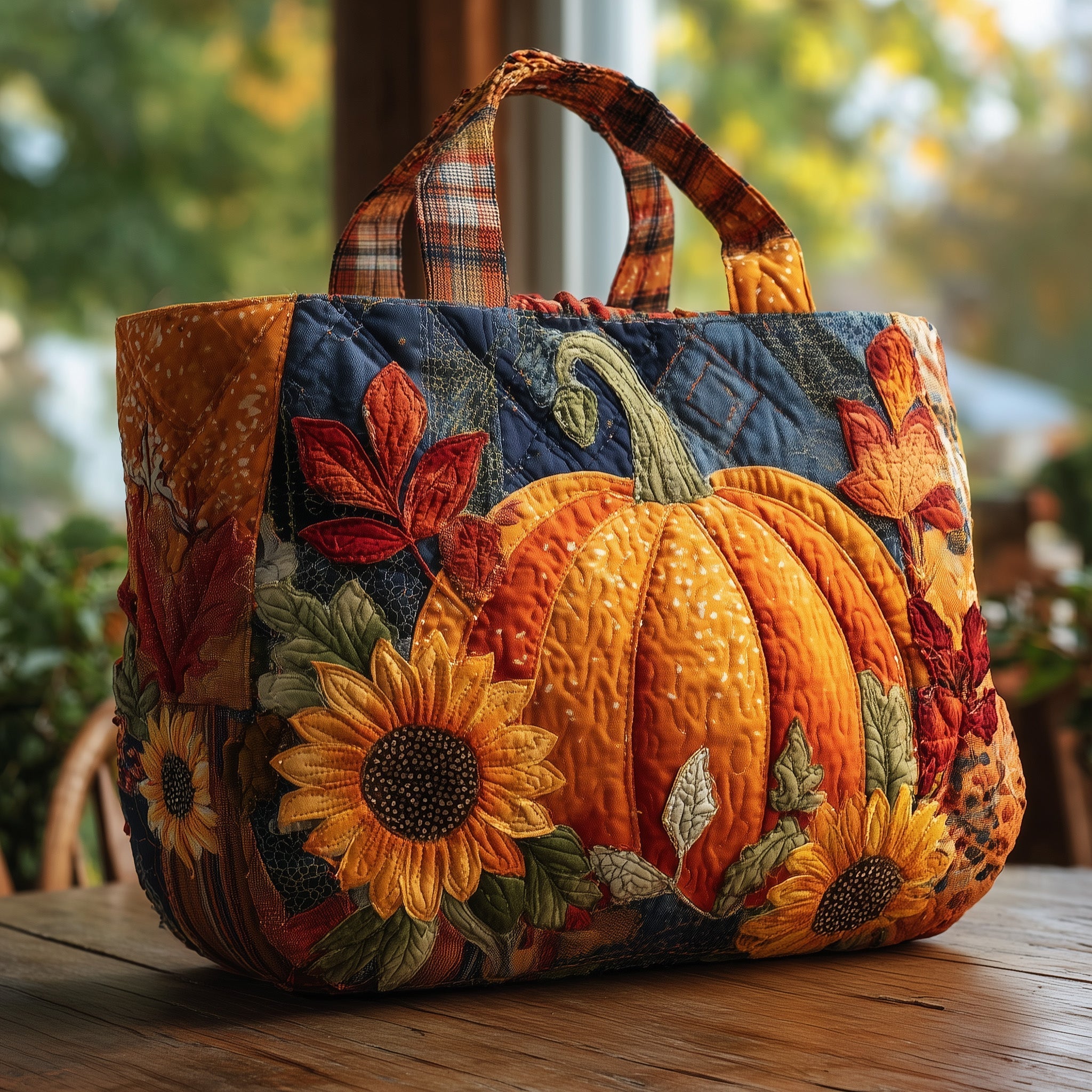 Autumn Pumpkin Quilted Tote Bag Sunflower Shoulder Bag Thanksgiving Gift Ideas For Friends