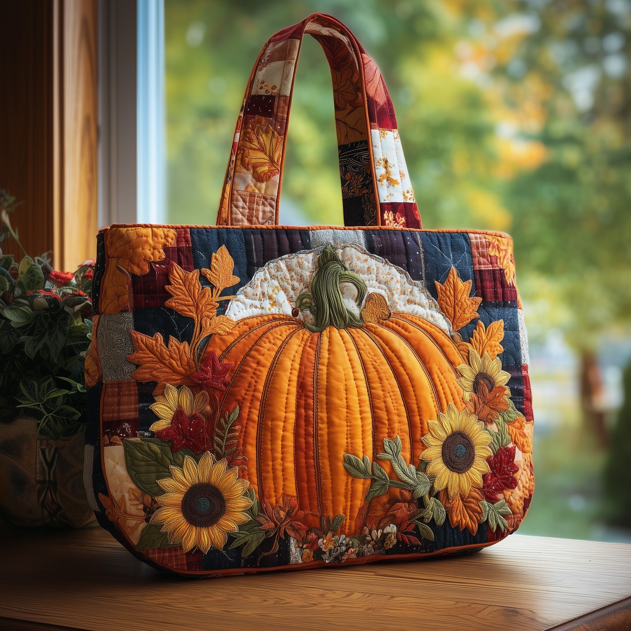 Autumn Pumpkin Quilted Tote Bag Sunflower Tote Bags For Women Best Thanksgiving Gifts
