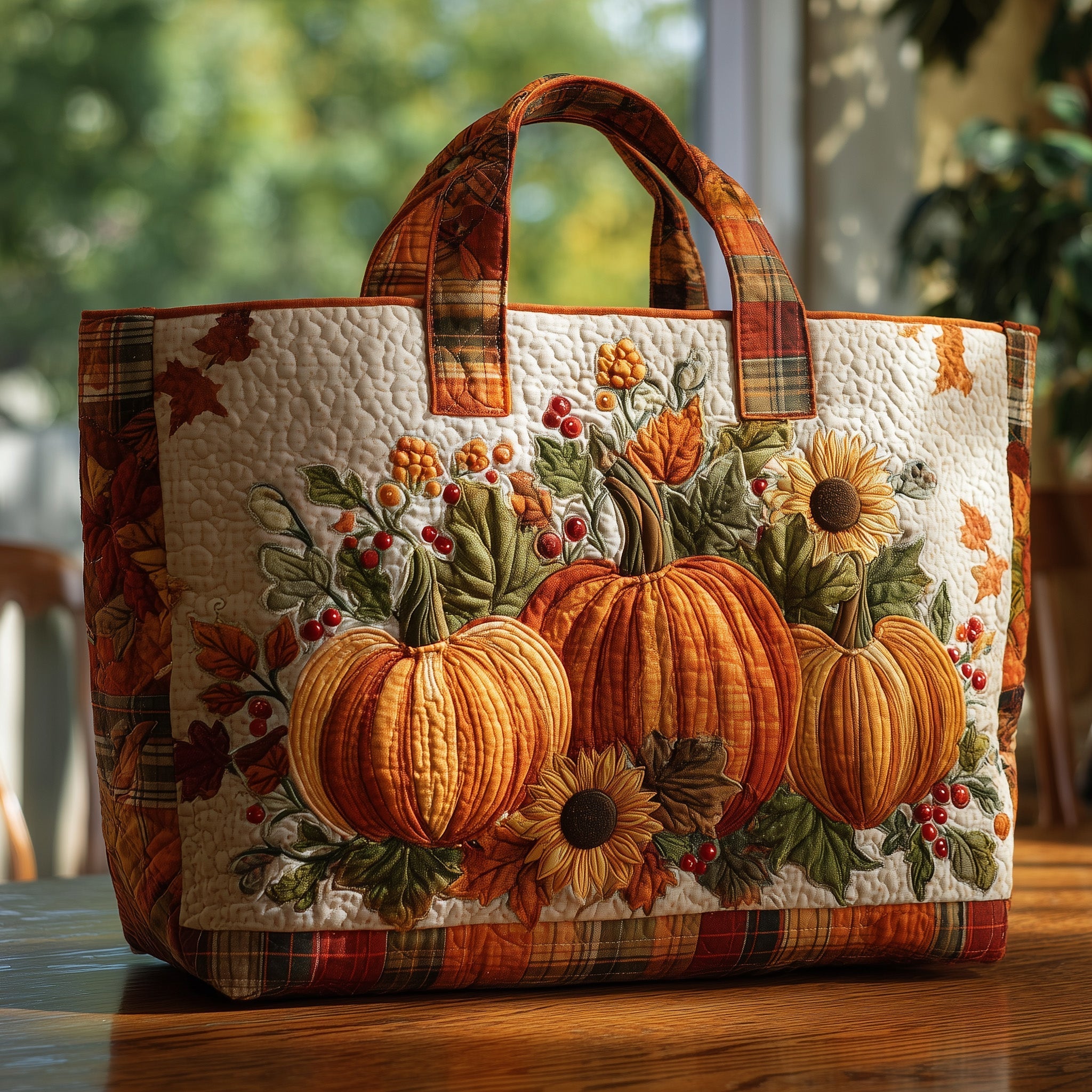 Autumn Pumpkin Quilted Tote Bag Top Design Tote Bag Thanksgiving Gifts For Teachers