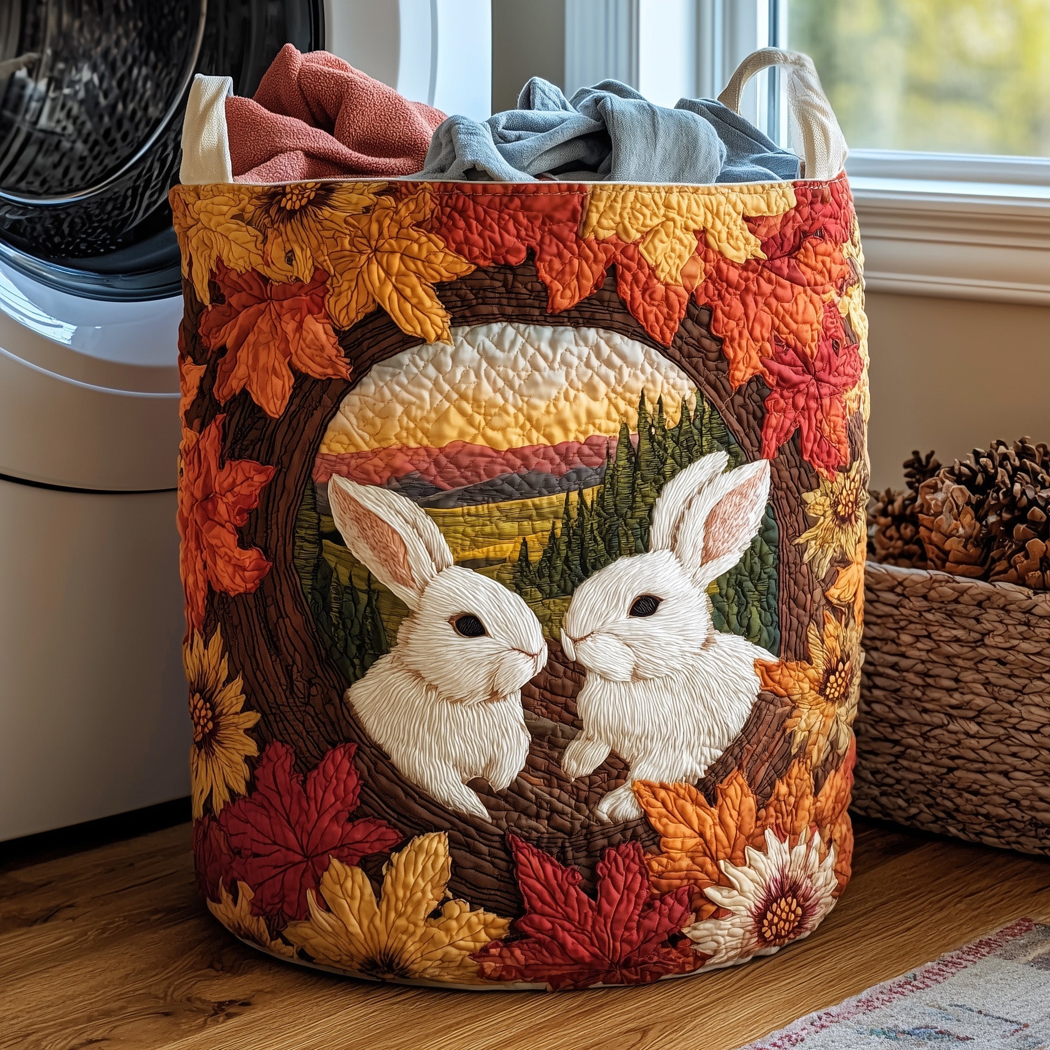 Autumn Rabbit Love Quilted Laundry Basket Cute Laundry Hamper Gifts For Couples