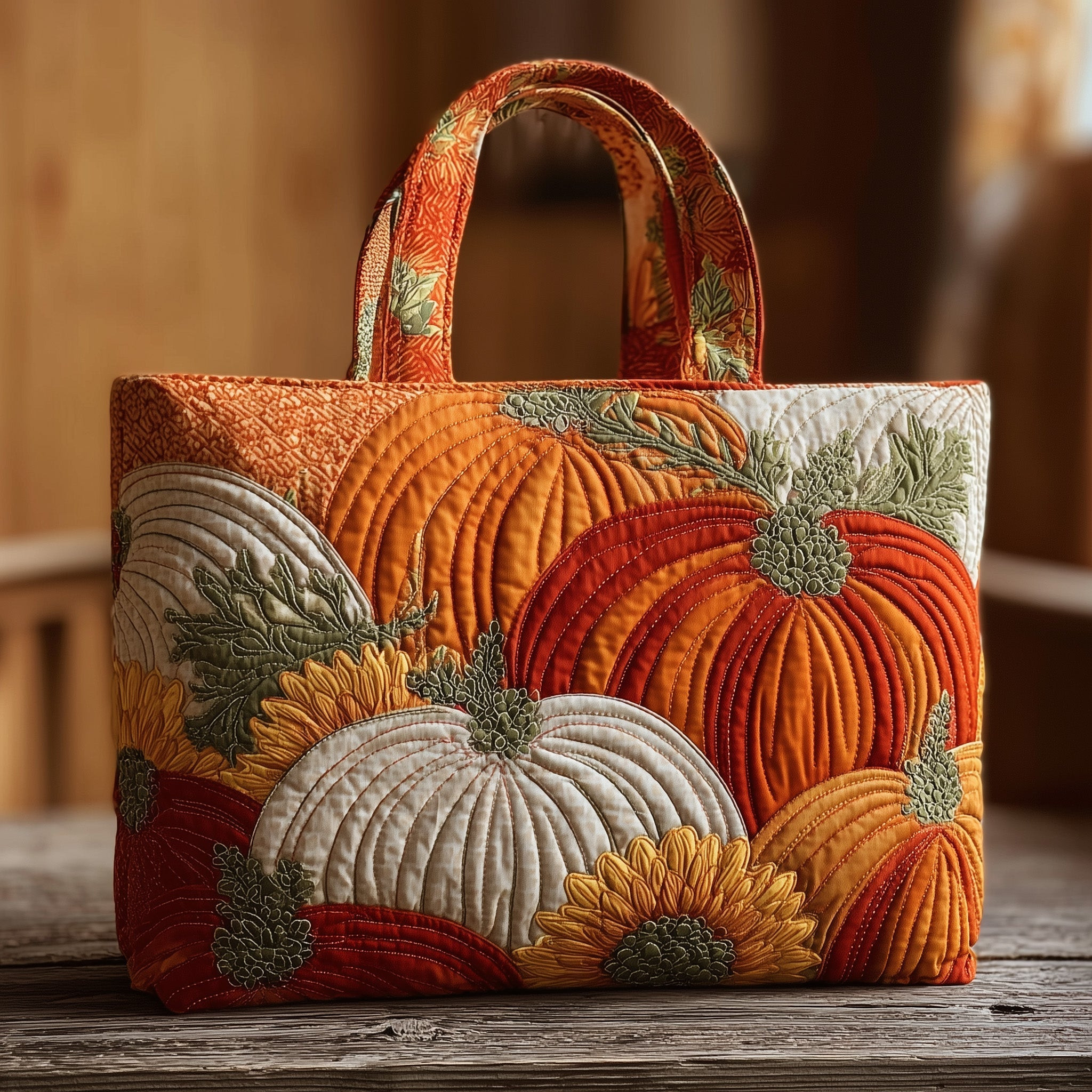 Autumn Vibe Quilted Tote Bag Pumpkin Shoulder Bags For Women Gifts Ideas For Sisters