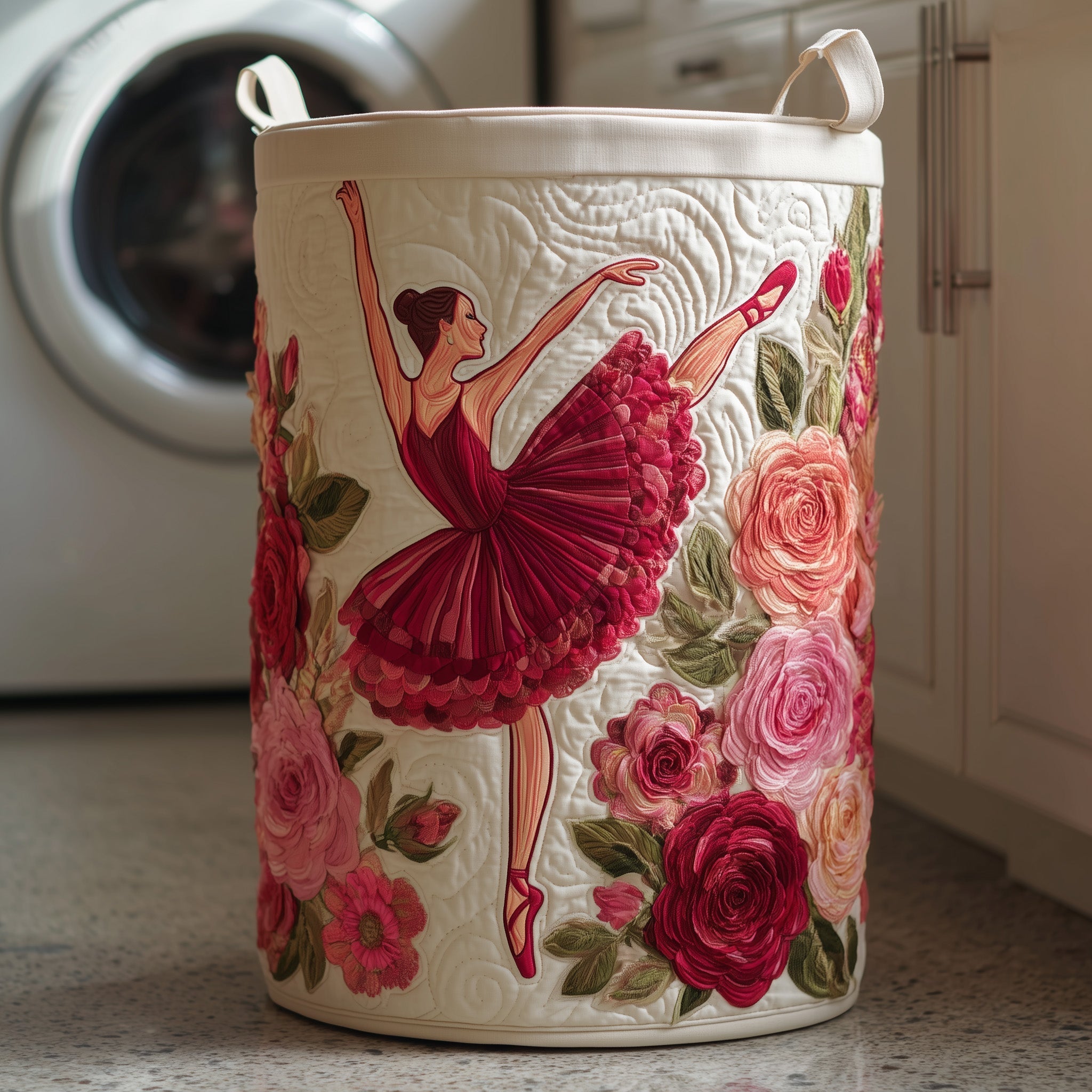 Ballerina Quilted Laundry Basket Elegant Rose Clothes Hamper Ballet Related Gifts