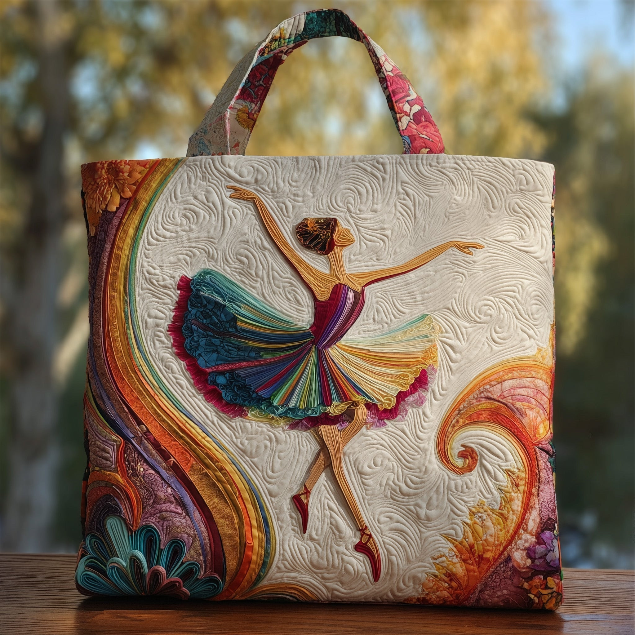 Ballet Bloom Quilted Tote Bag Colorful Handbag For Women Gifts For Ballet Lovers