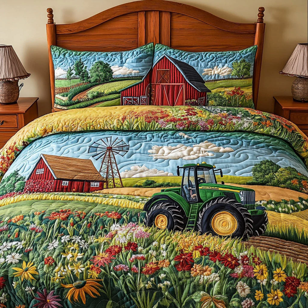 Barn And Bloom Quilted Bedding Set Farmhouse Bedroom Decor Best Gifts For Farm Lovers