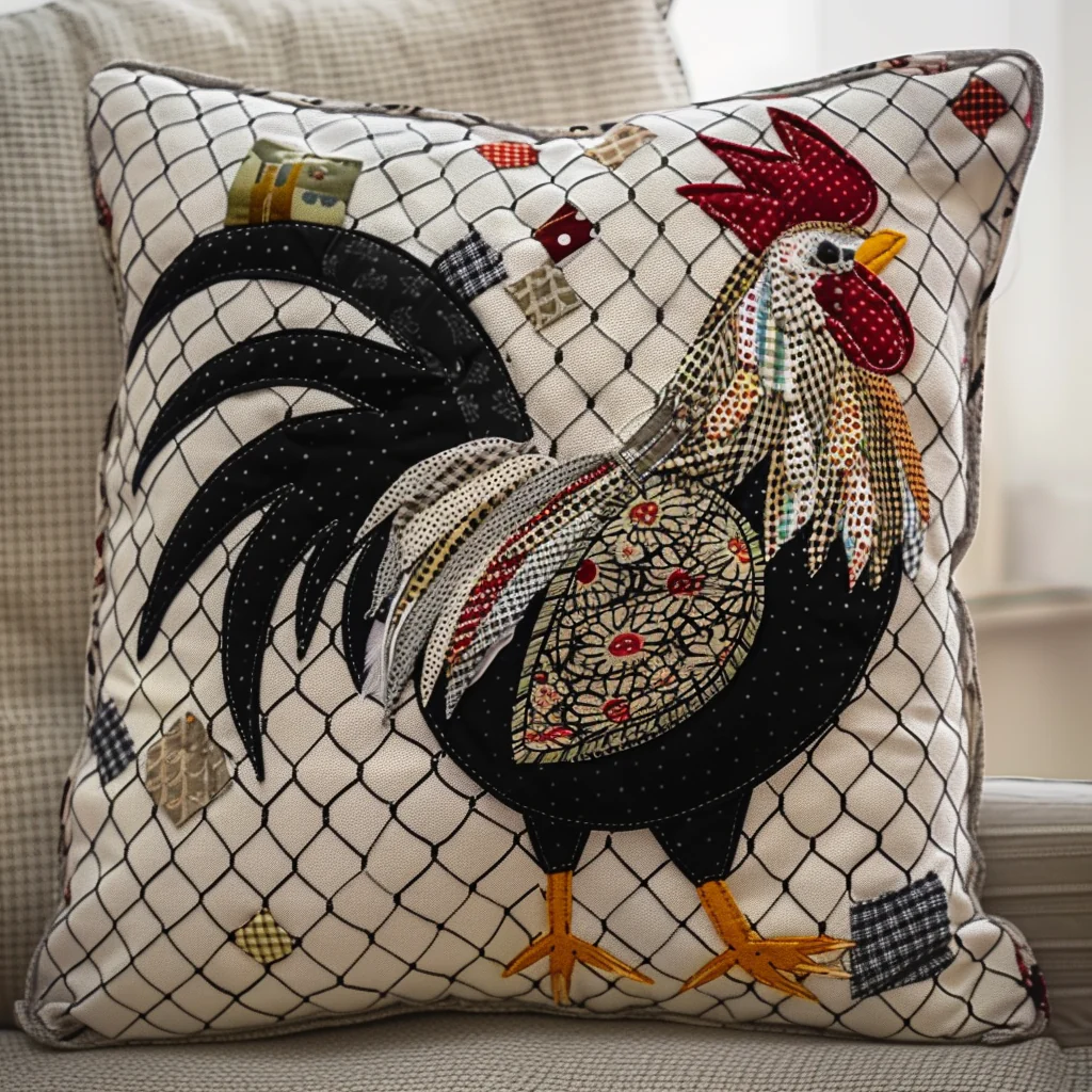 Barnyard Beauties Quilted Pillow Case Country Rooster Cushion Cover Gifts For Chicken Lovers