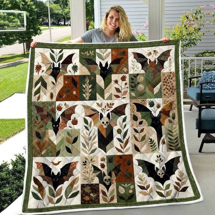 Bat Spooky Quilt Blanket Gothic Halloween Throw Blanket Gifts Ideas For Bat Lovers