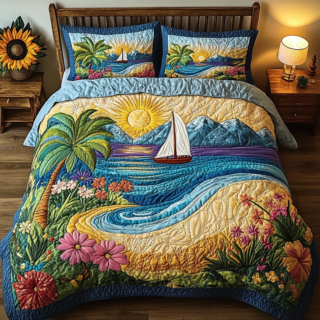 Beach Escape Quilted Bedding Set Unique Bed Sheet Set Gifts Ideas For Friends