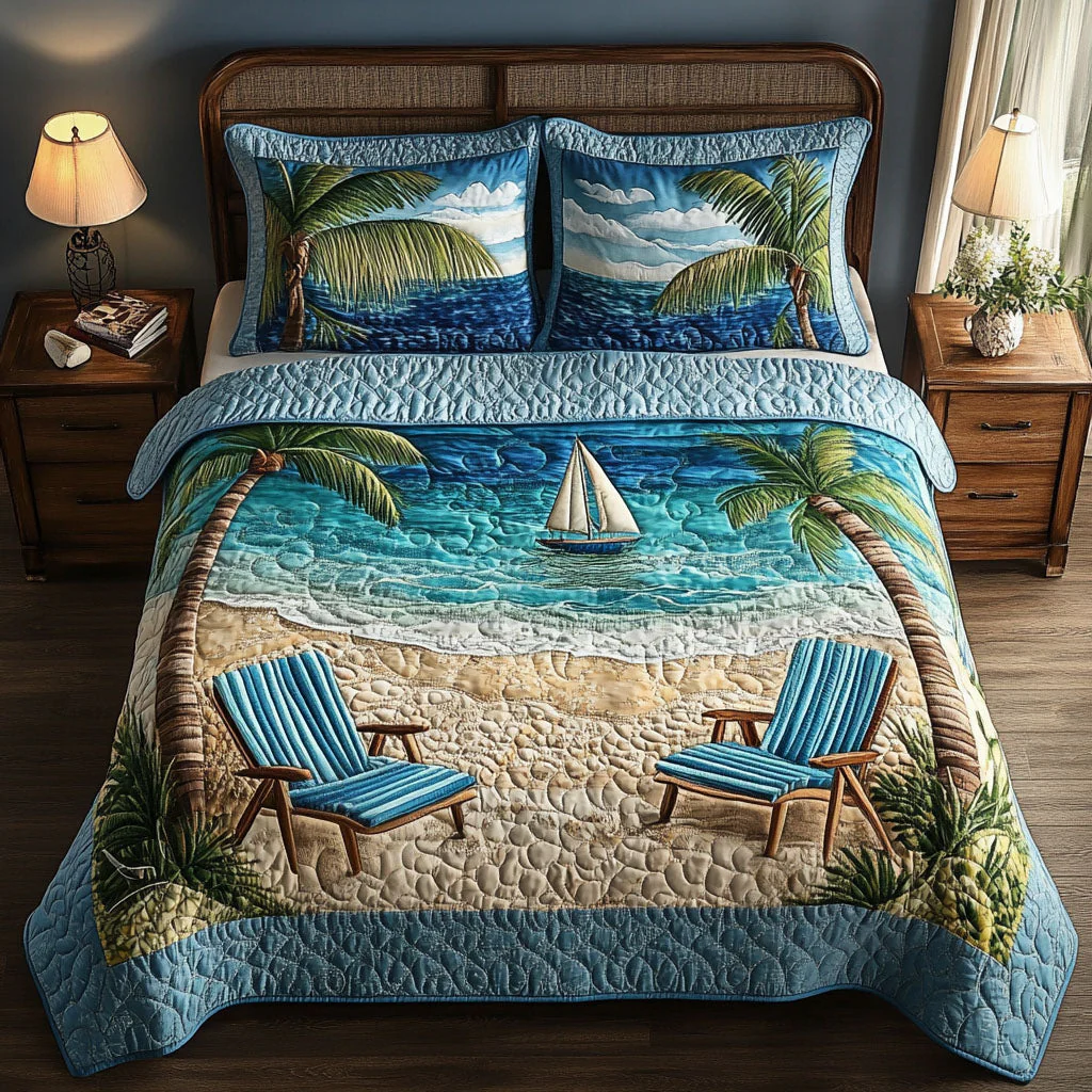 Beach Memories Quilted Bedding Set Unique Bed Sheets Gifts For Beach Lovers