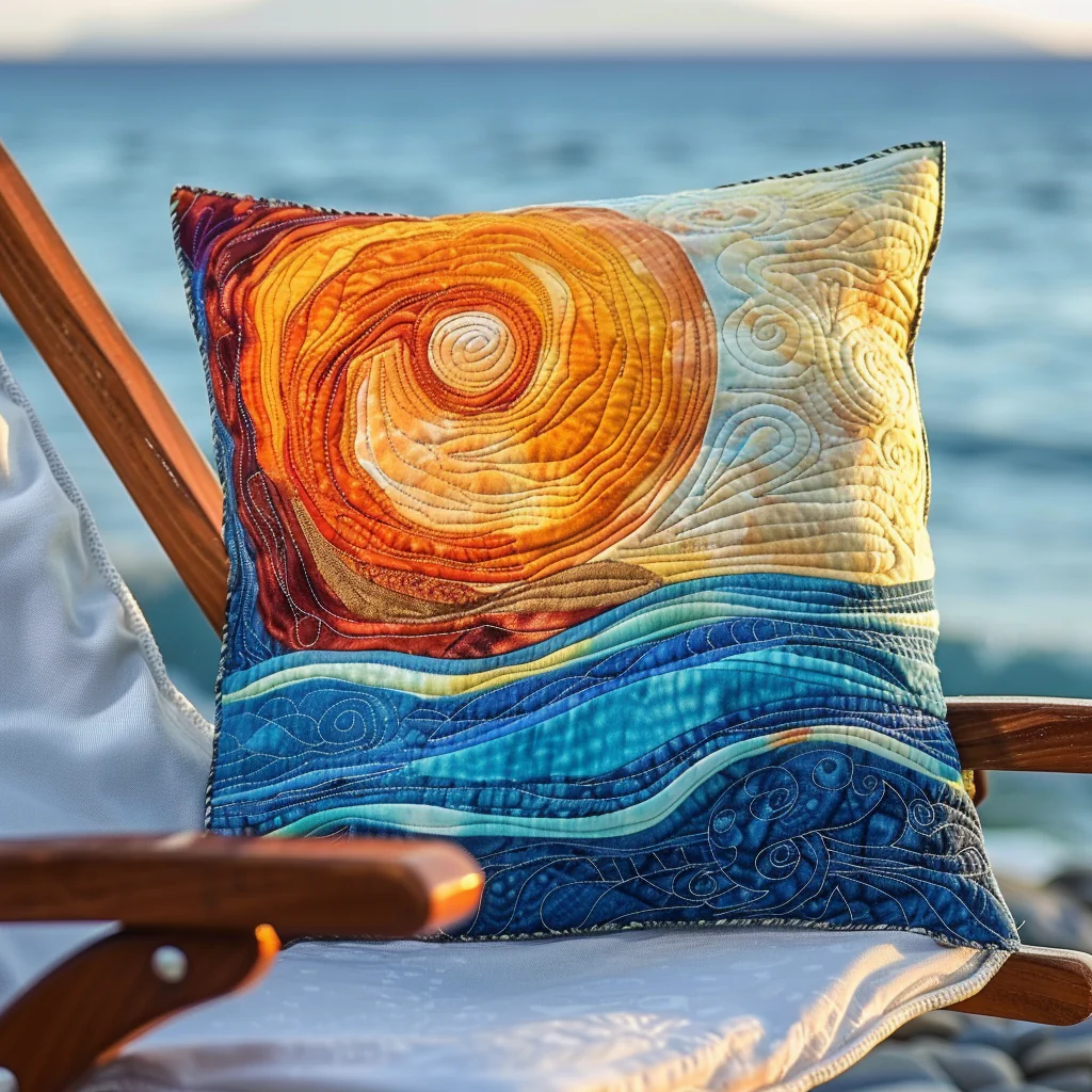 Beachcomber's Haven Quilted Pillow Case Coastal Sunset Throw Pillow Cover Gift for Beach Lovers