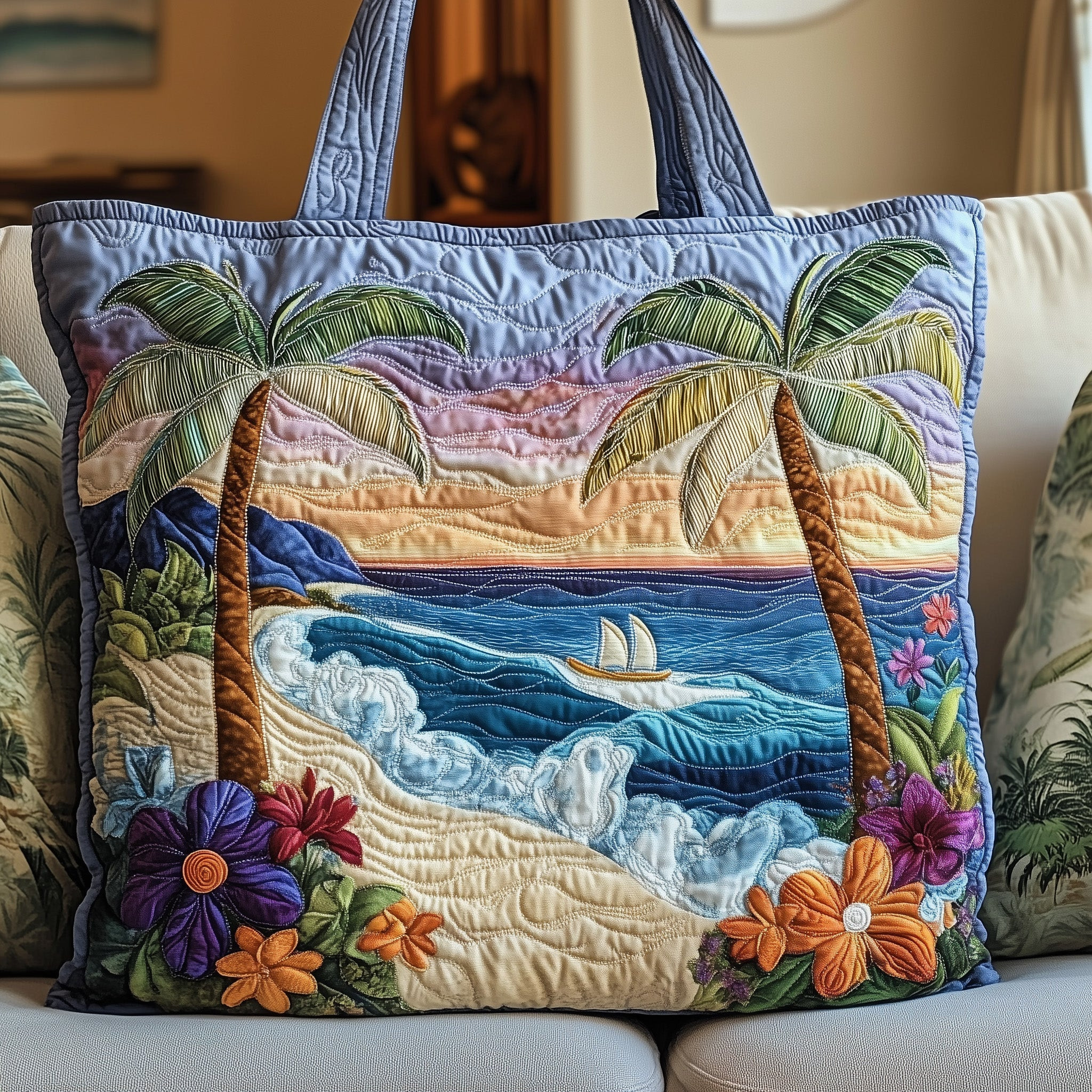 Beachfront Floral Haven Quilted Tote Bag Best Tote Bags For Women Gifts For Beach Lovers
