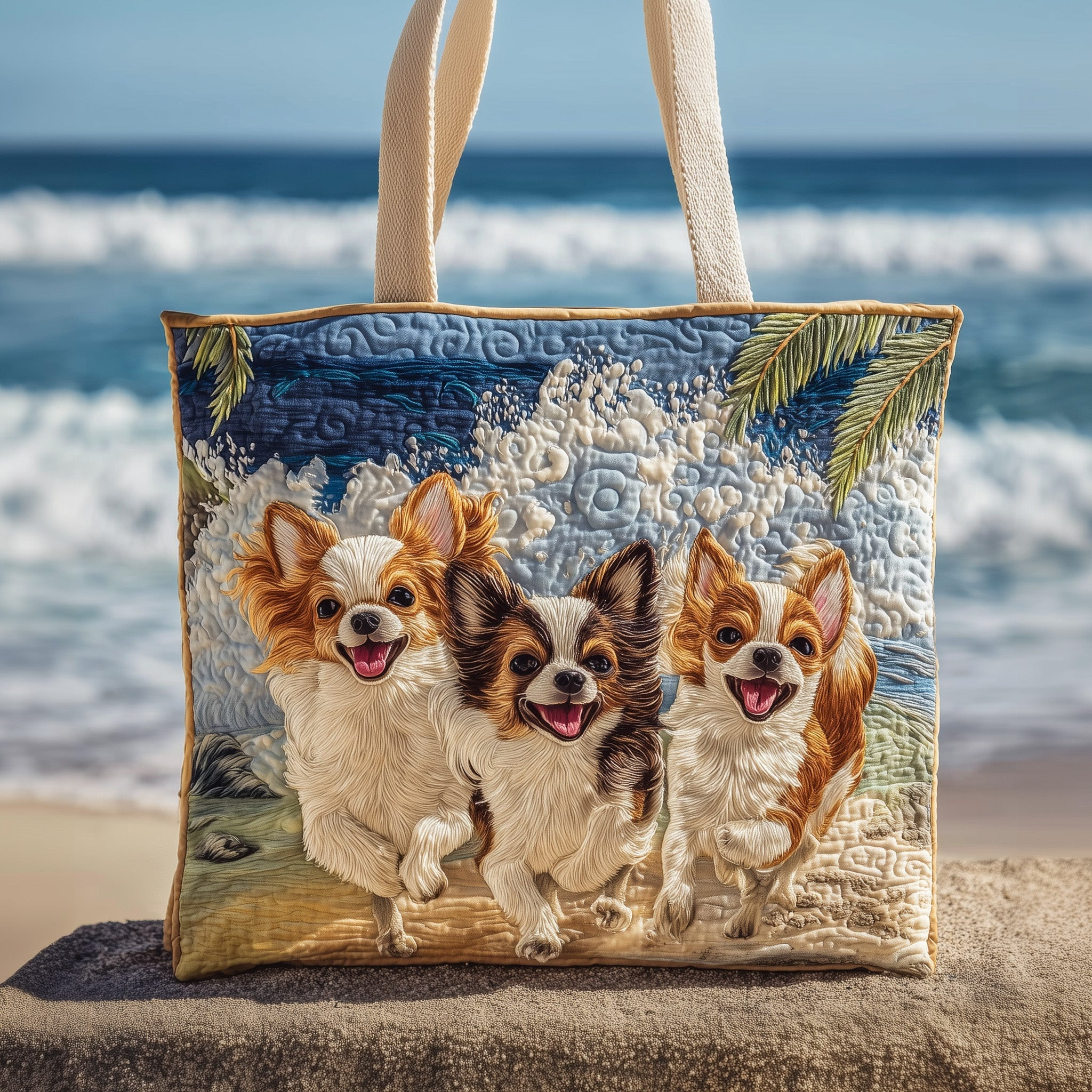 Beachtime Chihuahua Quilted Tote Bag The Best Tote Bag Gifts For Chihuahua Mom