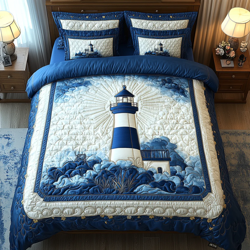 Beacon Breeze Quilted Bedding Set Best Bedspread Set Gifts For Lighthouse Lovers