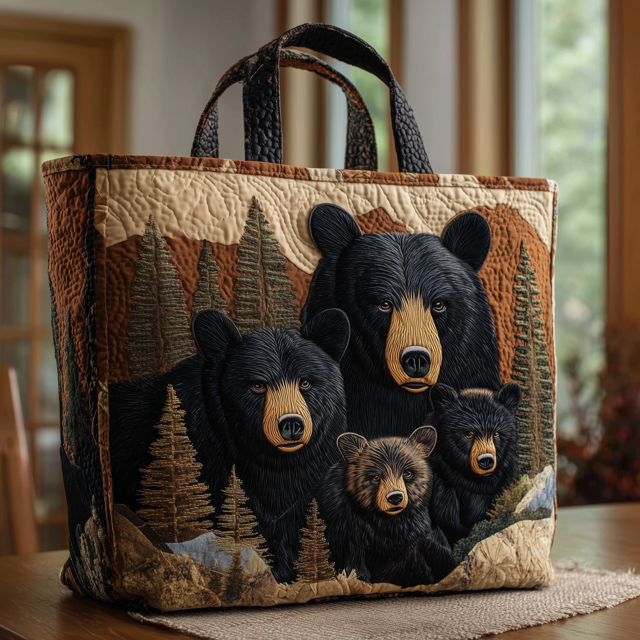 Bear Hugs Quilted Tote Bag Wildlife Handbag For Women Best Gifts For Bear Lovers
