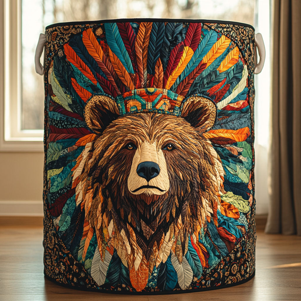 Bear Native American Chief Laundry Basket Fabric Storage Bin Hamper Bear Gifts For Dad
