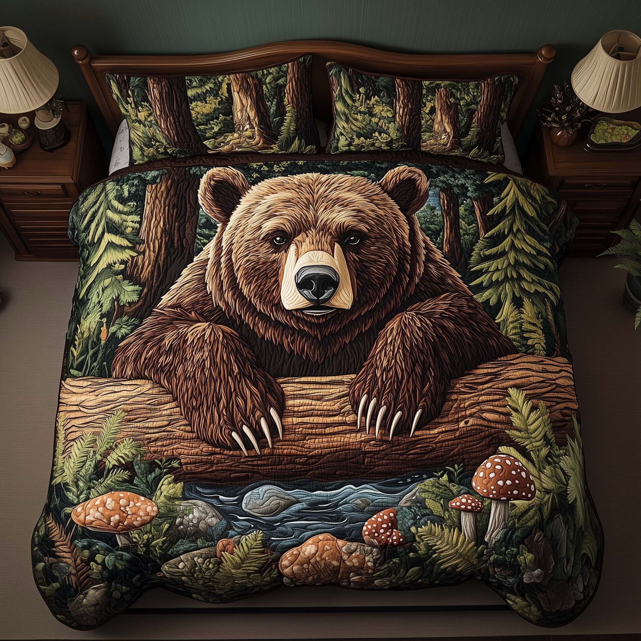 Bear Timber Quilted Bedding Set Best Bedding Sets Bear Lovers Gifts For Him