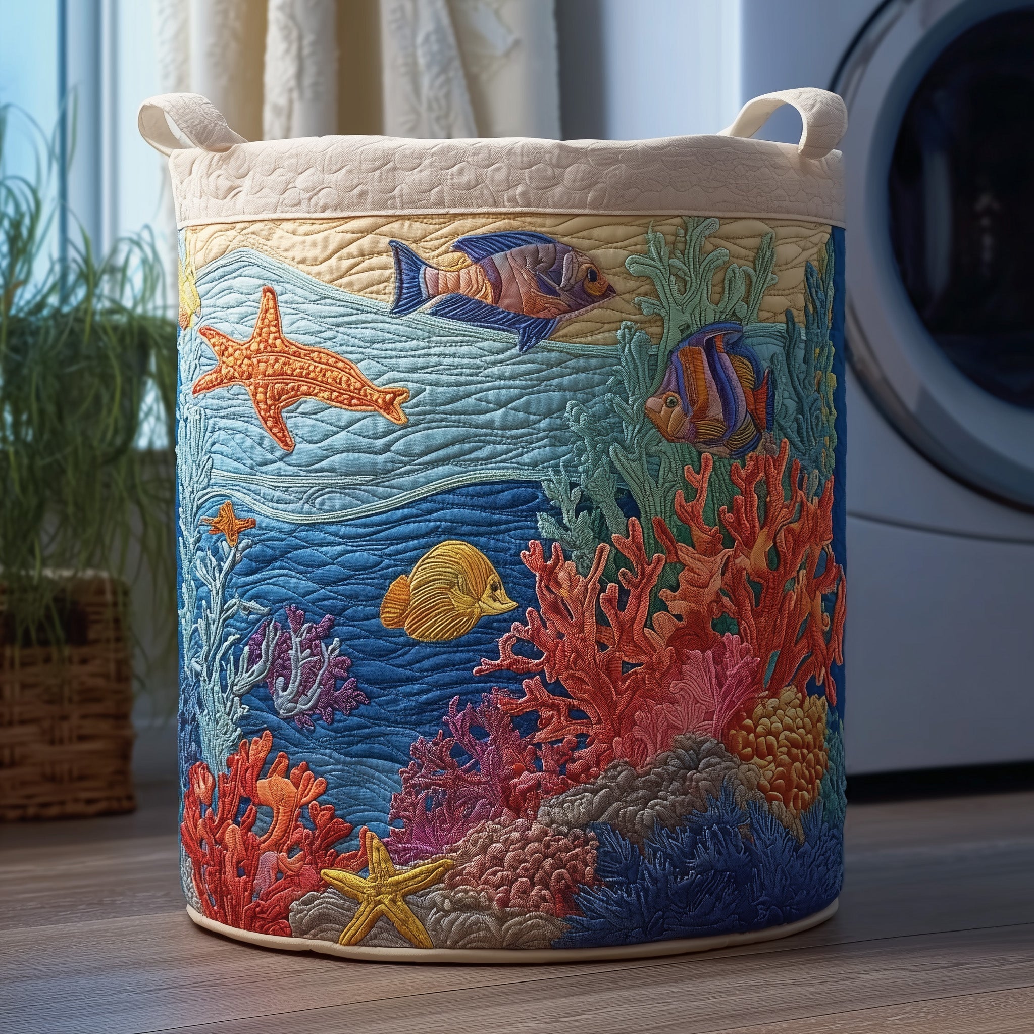 Beautiful Ocean Quilted Laundry Basket Underwater World Laundry Hamper Gifts For Mom
