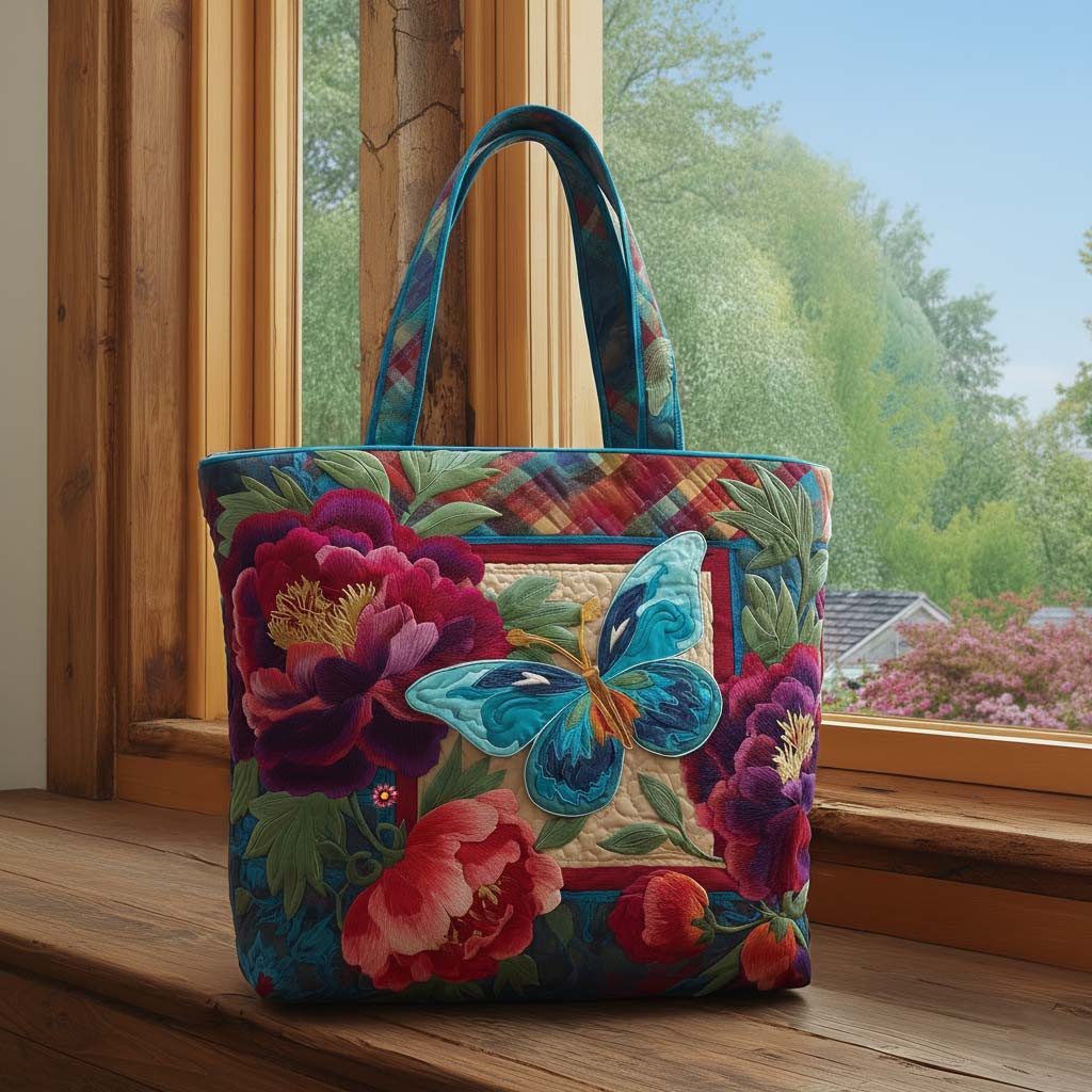 Beauty Butterfly Quilted Tote Bag Colorful Floral Shoulder Bag Gifts For Mom