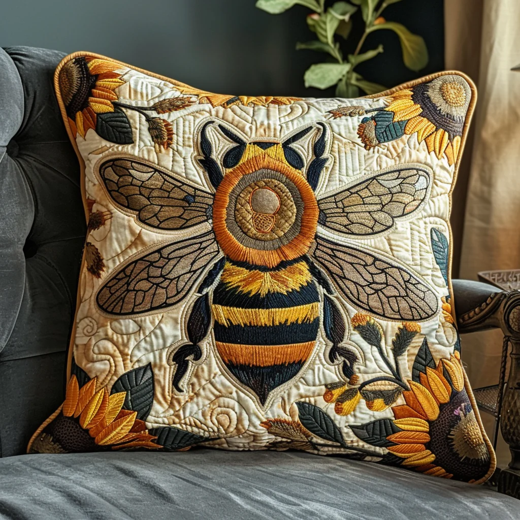 Bee Garden Quilted Pillowcase Sunflower Petals Pillow Cover Presents For Bee Lovers