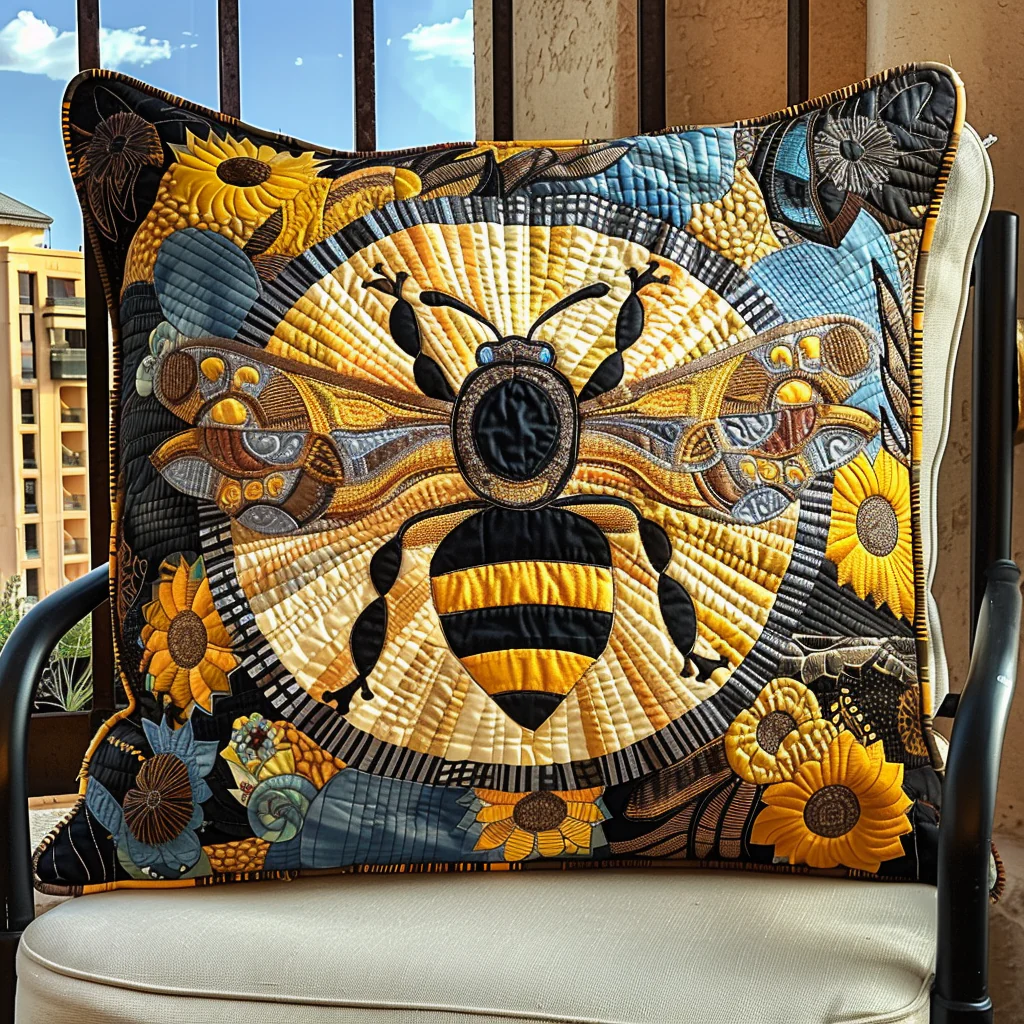 Bee Harmony Quilted Pillowcase Sunflower  Throw Pillow Bee Harmony Quilted Pillowcase