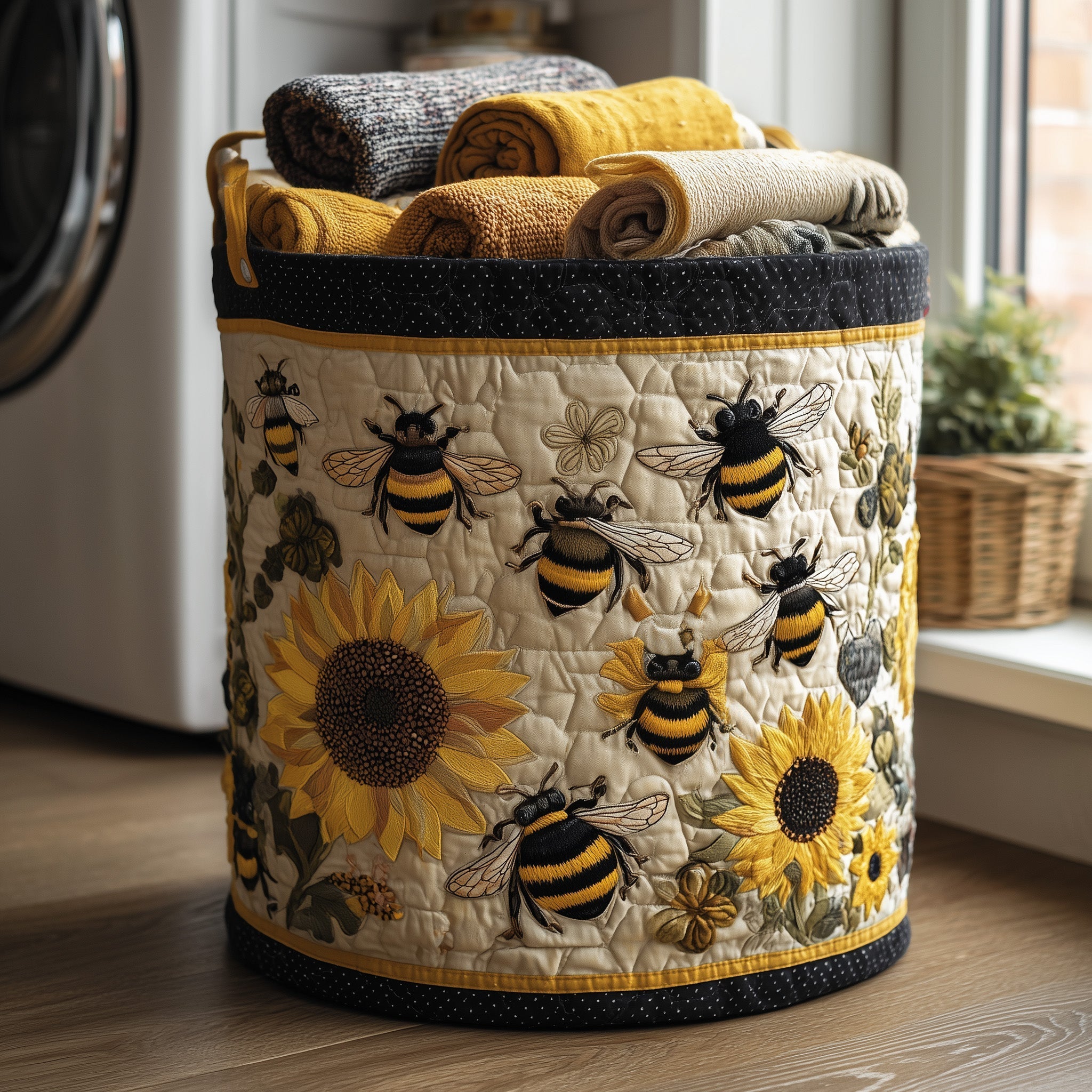 Bee Heaven Quilted Laundry Basket Sunflower Hamper Basket Presents For Bee Lovers