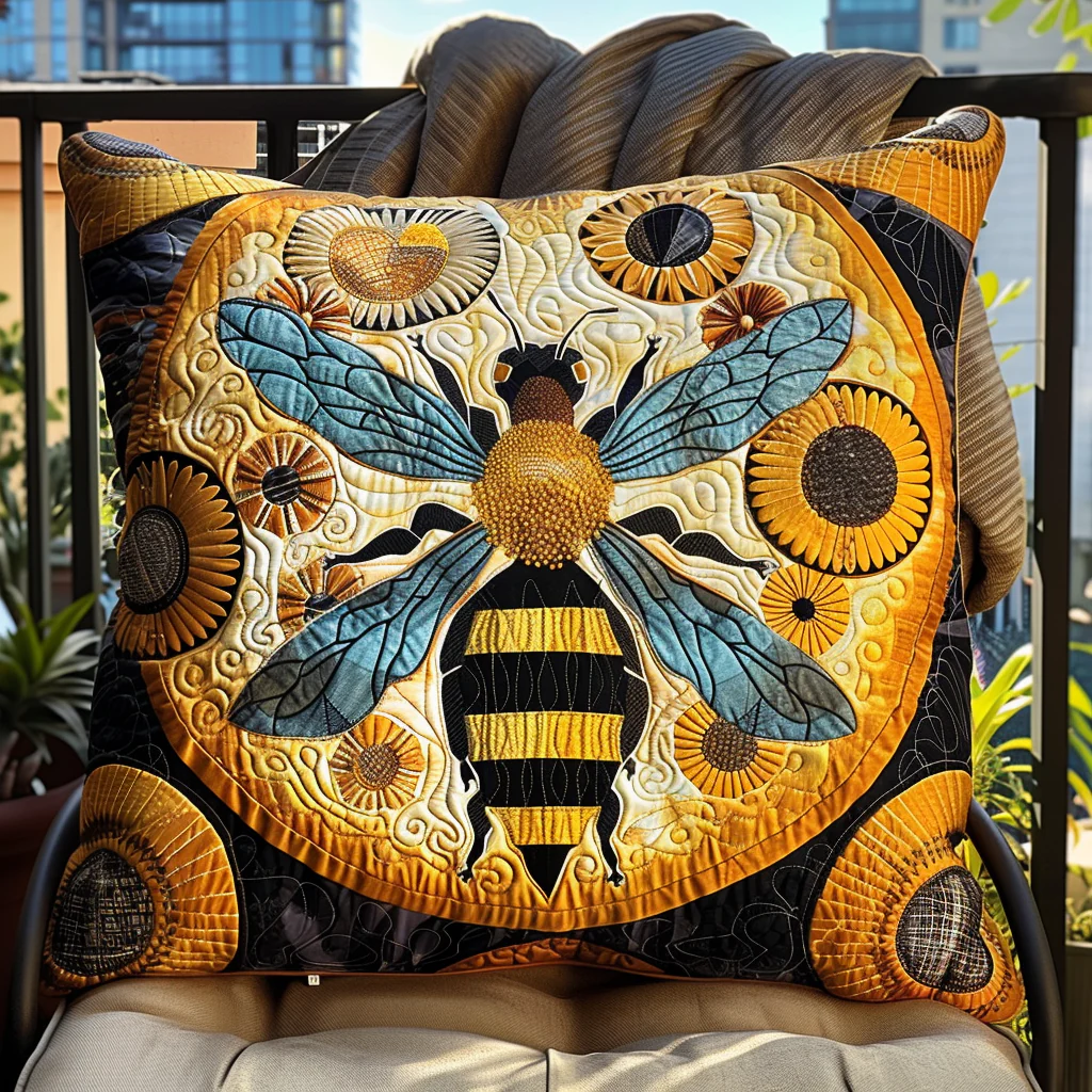 Bee Majesty Quilted Pillowcase Farmhouse Bee Pillow Cover Gift Ideas For Bee Lovers