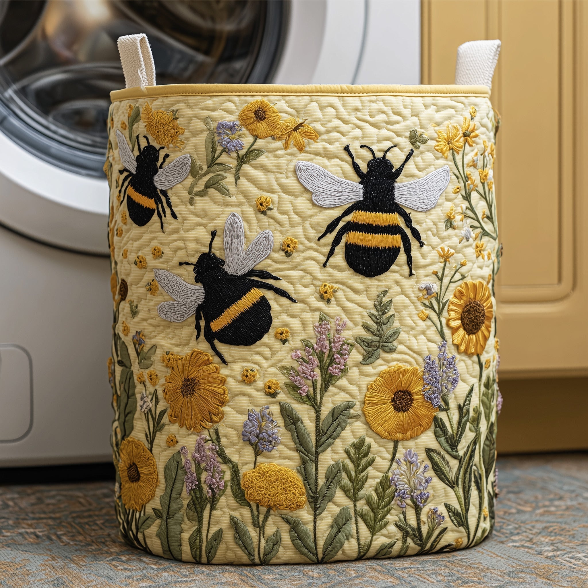 Bee Pollen Garden Quilted Laundry Basket Floral Hamper Basket Gifts With Bee Theme