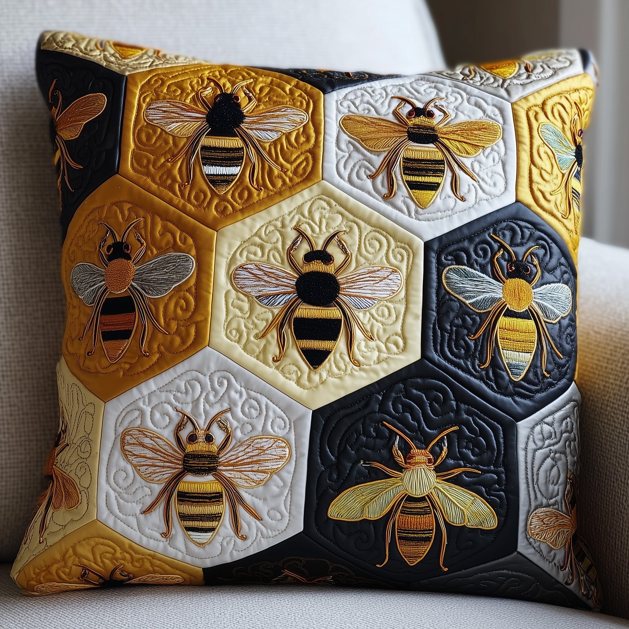 Bee Quilted Pillow Case Throw Pillow Cover ItemGift Ideas For Bee Lovers