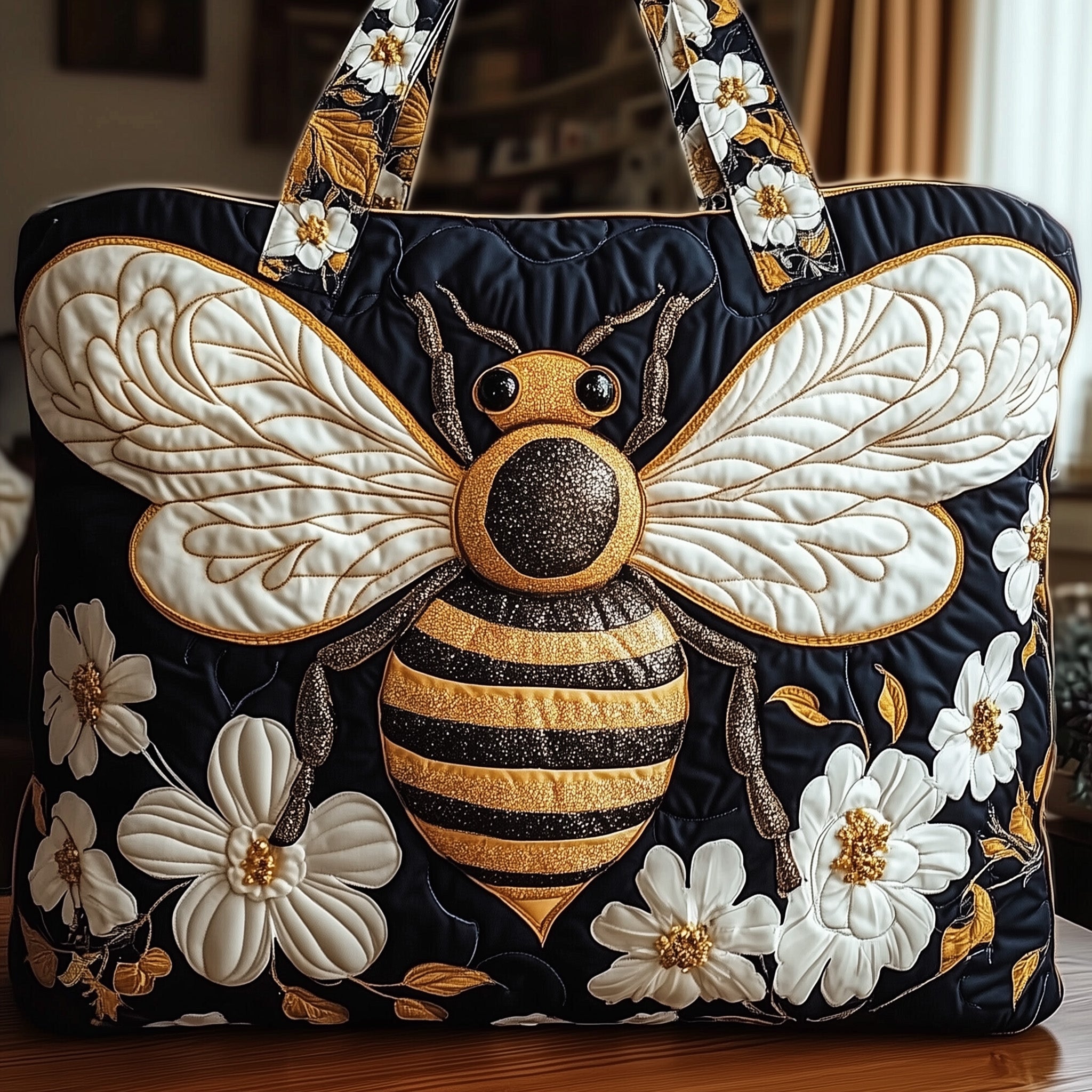 Bee Quilted Tote Bag Floral Shoulder Bags For Women Awesome Bee Gifts