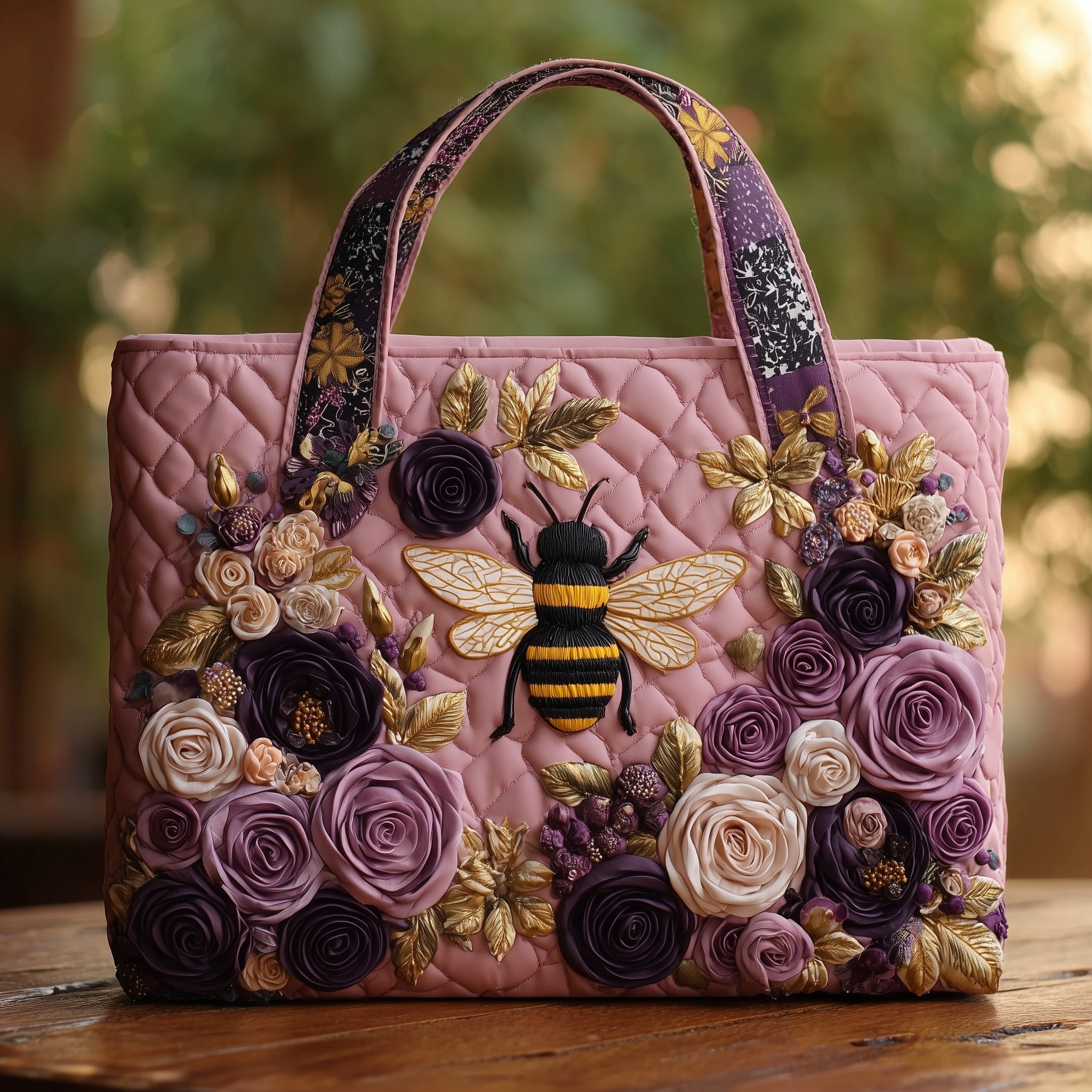 Bee Quilted Tote Bag Floral Shoulder Bags For Women Bee Present Ideas
