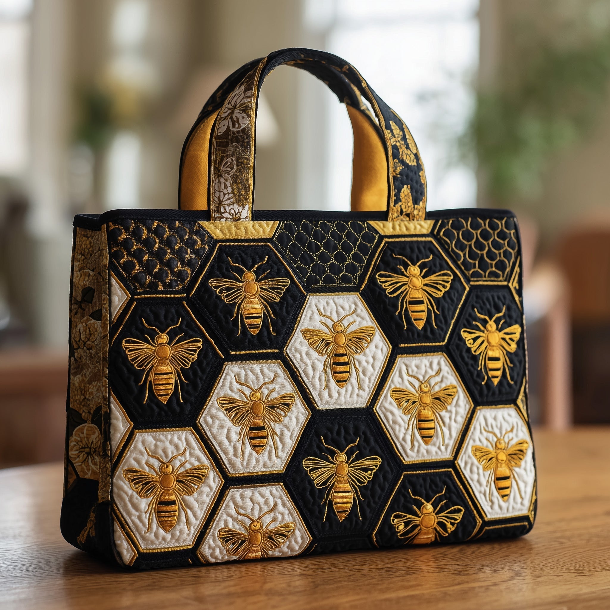 Bee Quilted Tote Bag Honeycomb Shoulder Bags For Women Bee Gifts And Merchandise