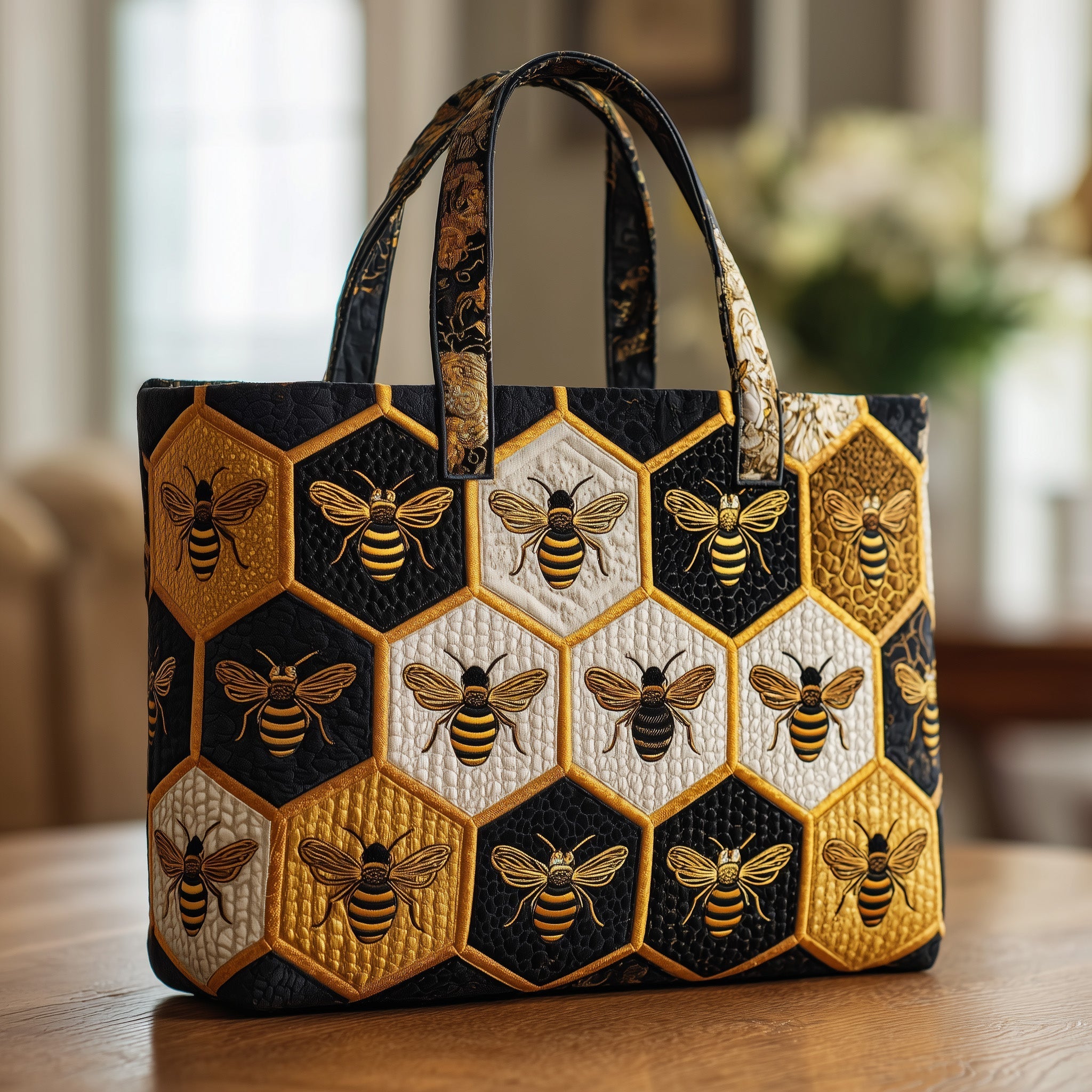 Bee Quilted Tote Bag Honeycomb Tote Bags For Women Gifts With Bee Theme