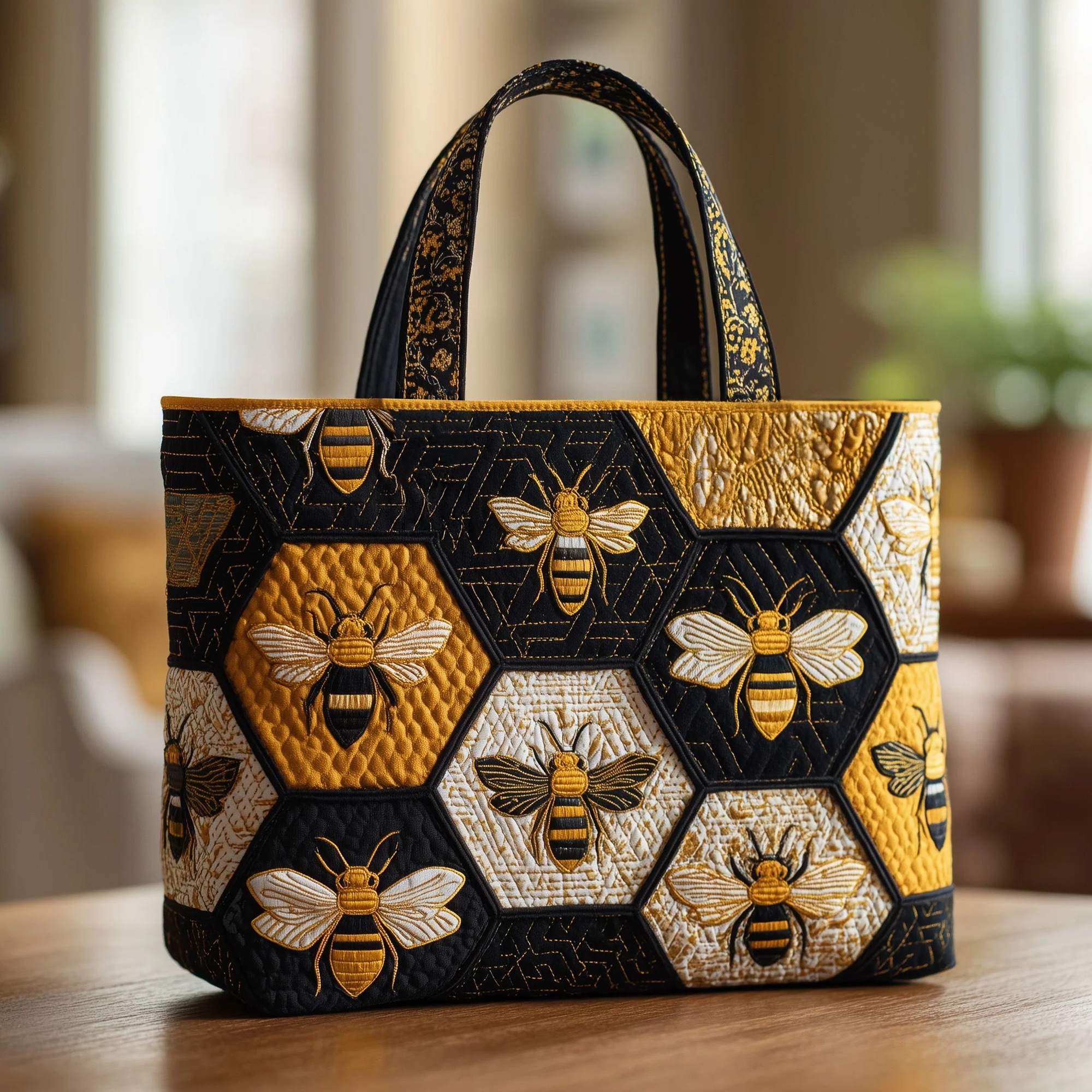 Bee Quilted Tote Bag Honeycomb Work Tote Best Bee Gifts For Women