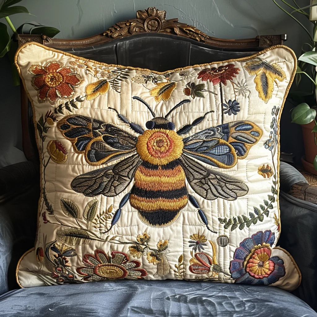 Beehive Bloom Quilted Pillowcase Bee Throw Pillow Cover Gift for Bee Lovers