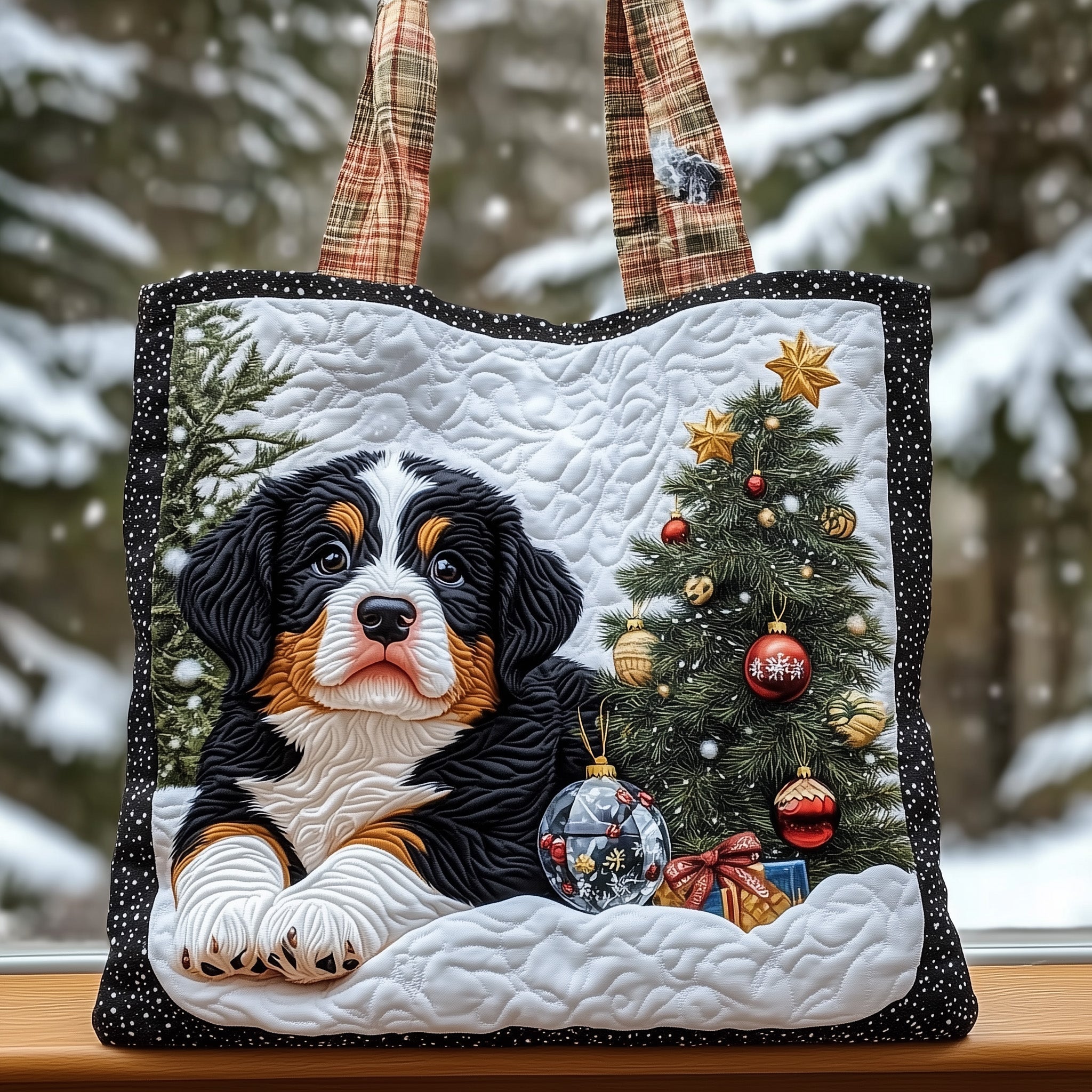 Bernese Mountain Dog Quilted Tote Bag Cute Puppy Shoulder Bag Christmas Gifts For Dog Lovers