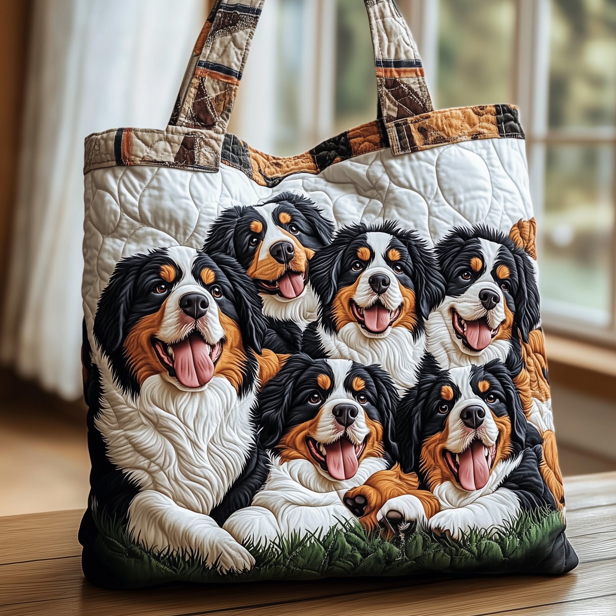 Bernese Mountain Dog Quilted Tote Bag Handbag For Women Gifts For Dog Lovers