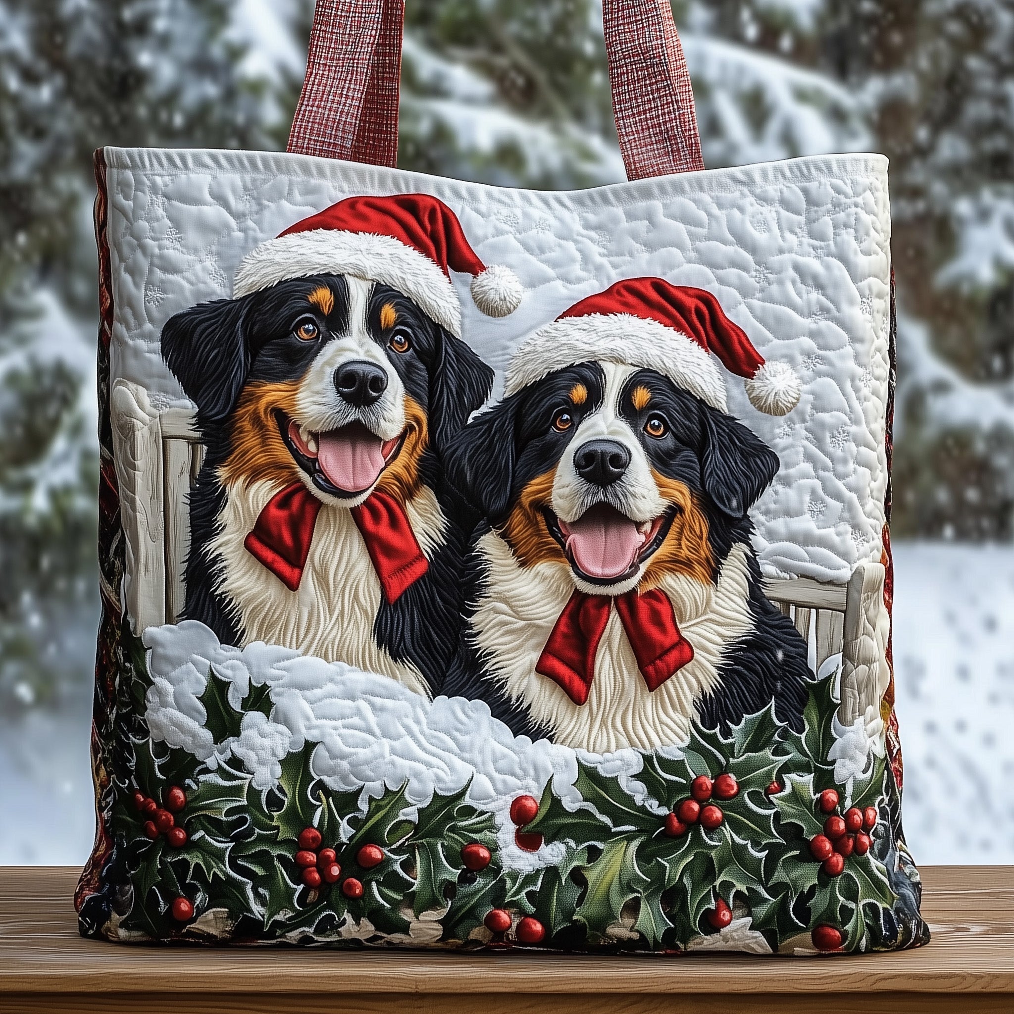 Bernese Mountain Quilted Tote Bag Christmas Theme Handbag For Women Gifts For Dog Lovers