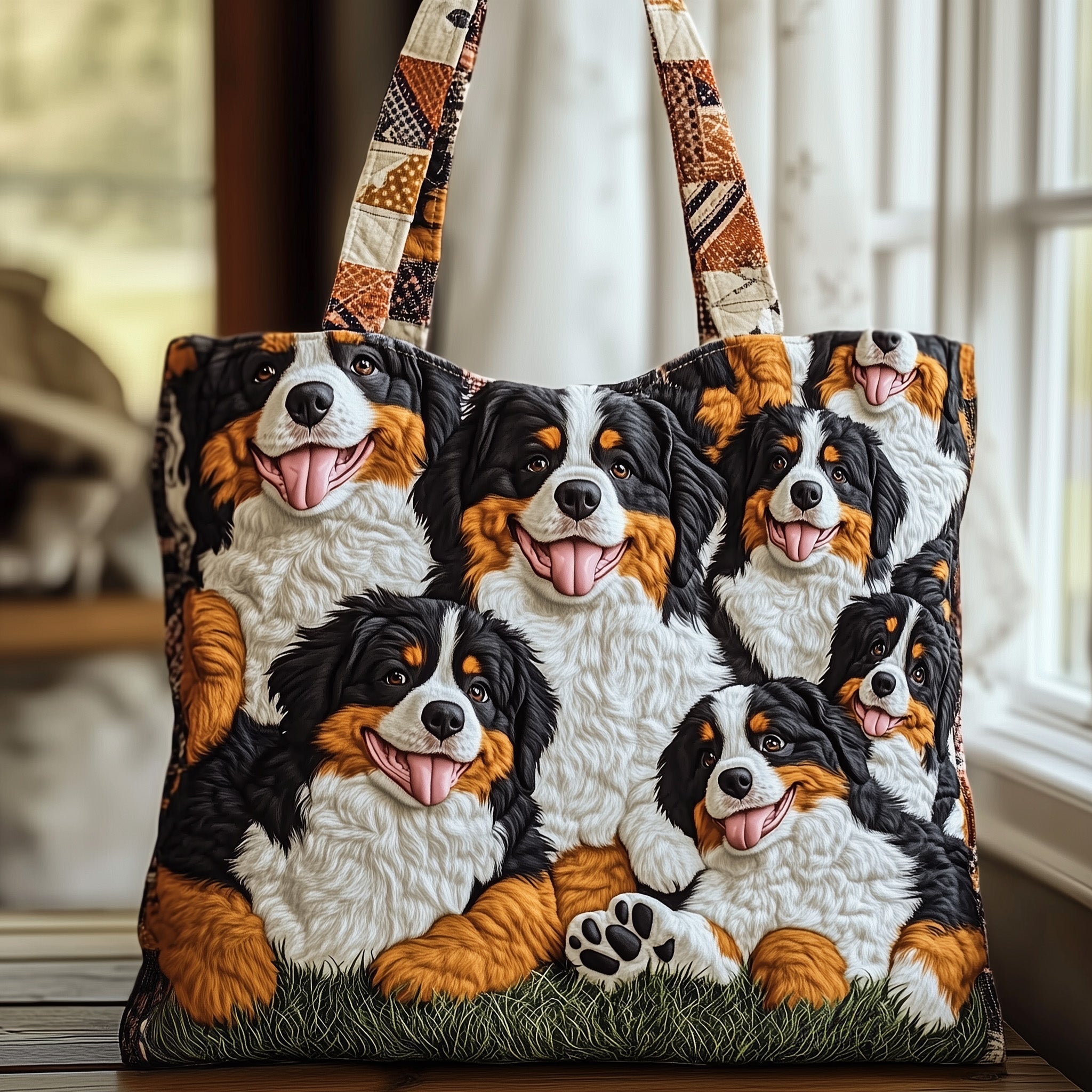 Bernese Mountain Quilted Tote Bag Cool Tote Bags For Women Bernese Mountain Themed Gifts