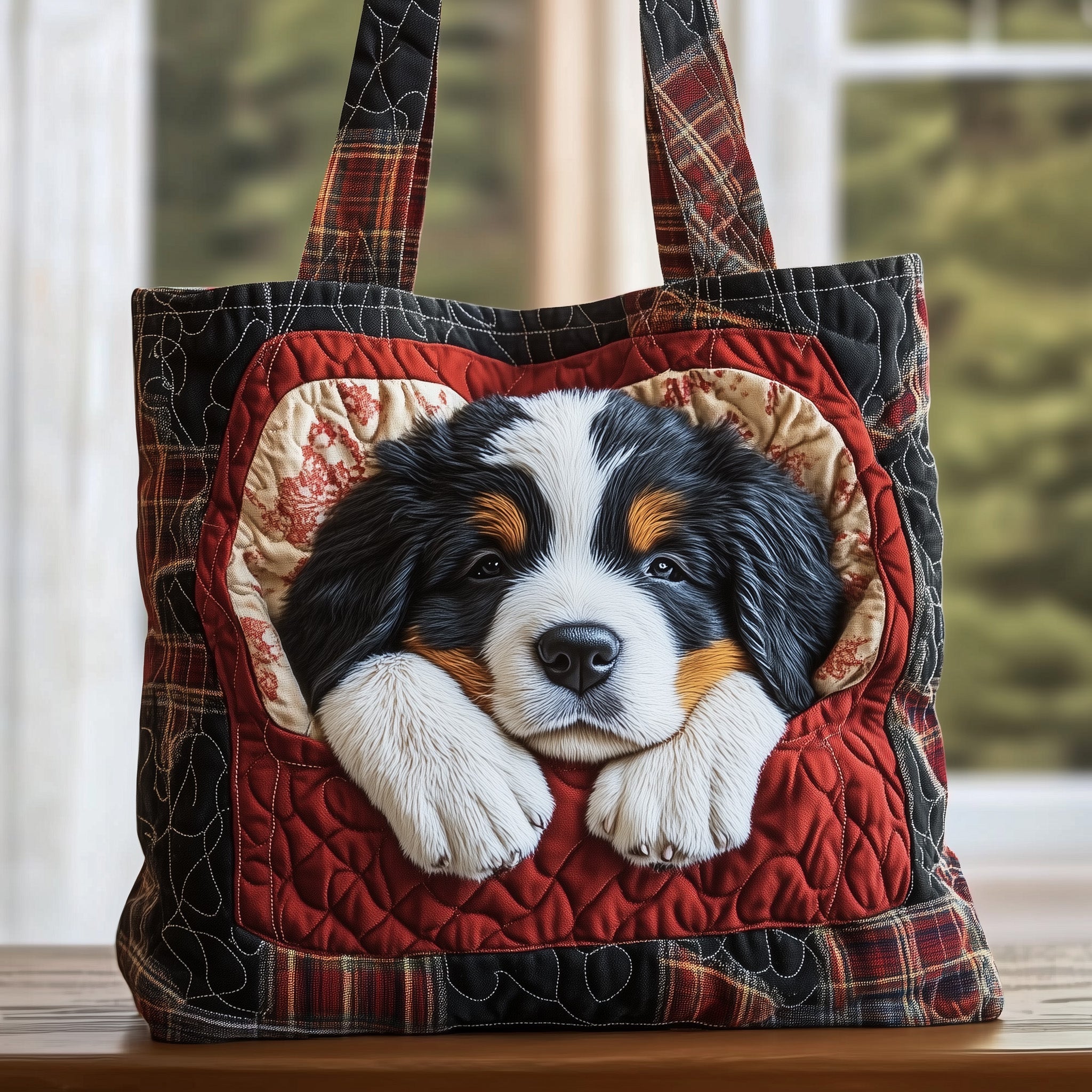 Bernese Mountain Quilted Tote Bag Cute Puppy Handbag For Women Bernese Mountain Lovers Gifts