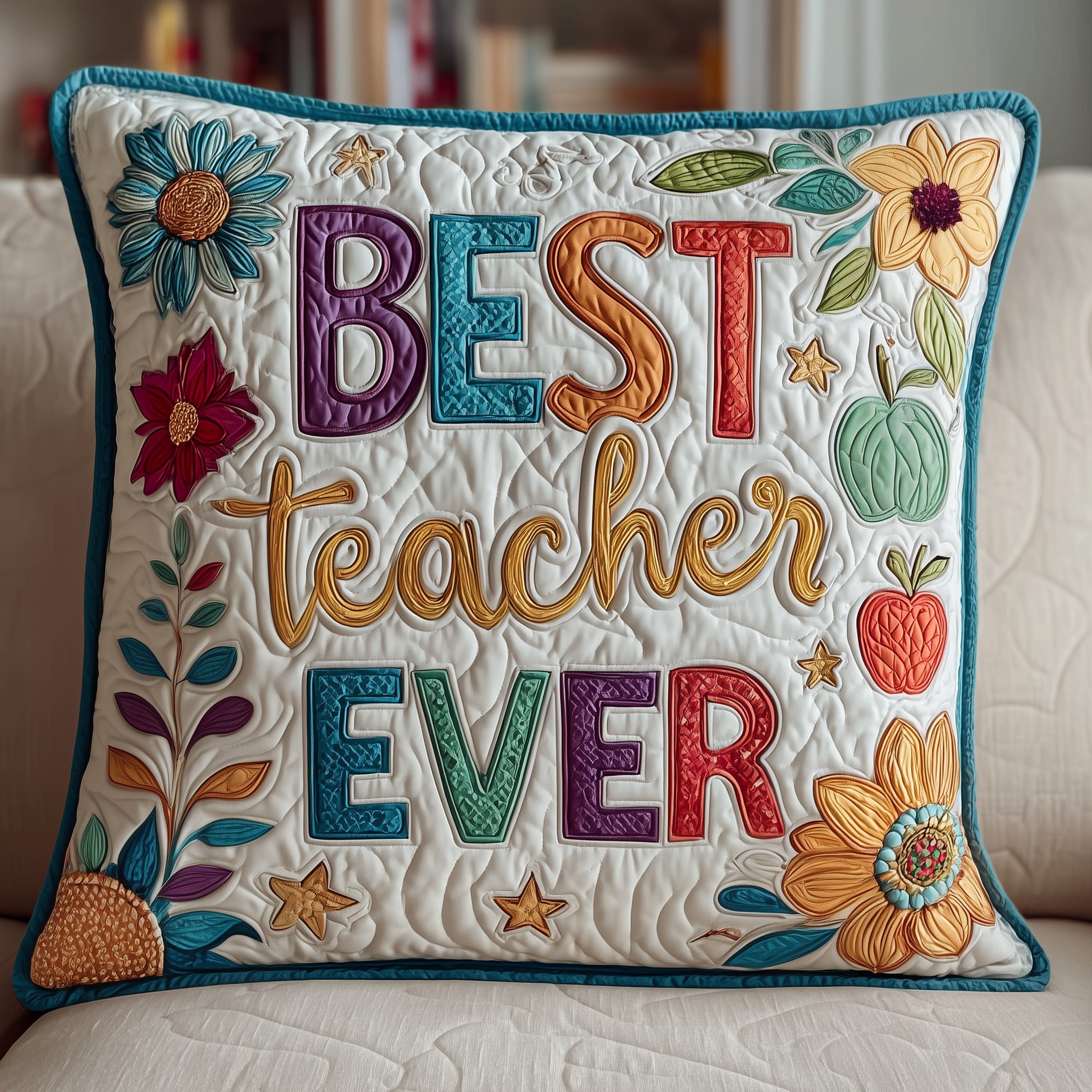 Best Teacher Ever Quilted Pillow Case Throw Pillow Cover ItemMeaningful Teacher Gifts