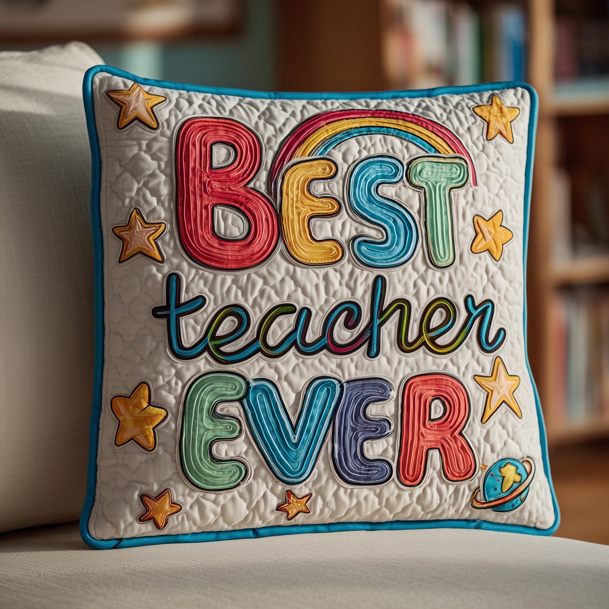 Best Teacher Ever Quilted Pillow Case Throw Pillow Cover ItemThoughtful Teacher Gifts Christmas