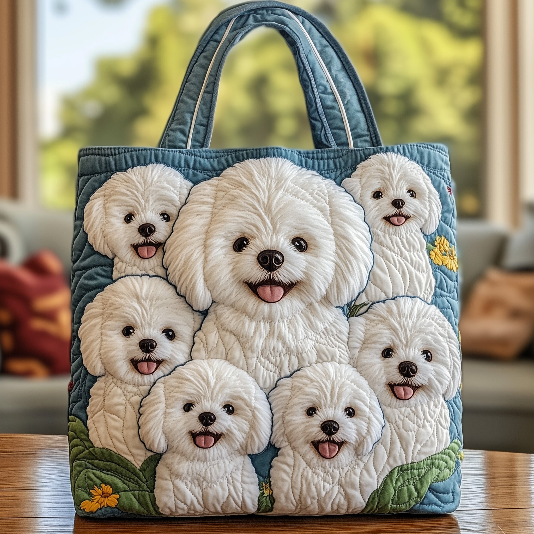 Bichon Buddies Quilted Tote Bag Cute Dog Tote Bags For Women Gifts For Friends