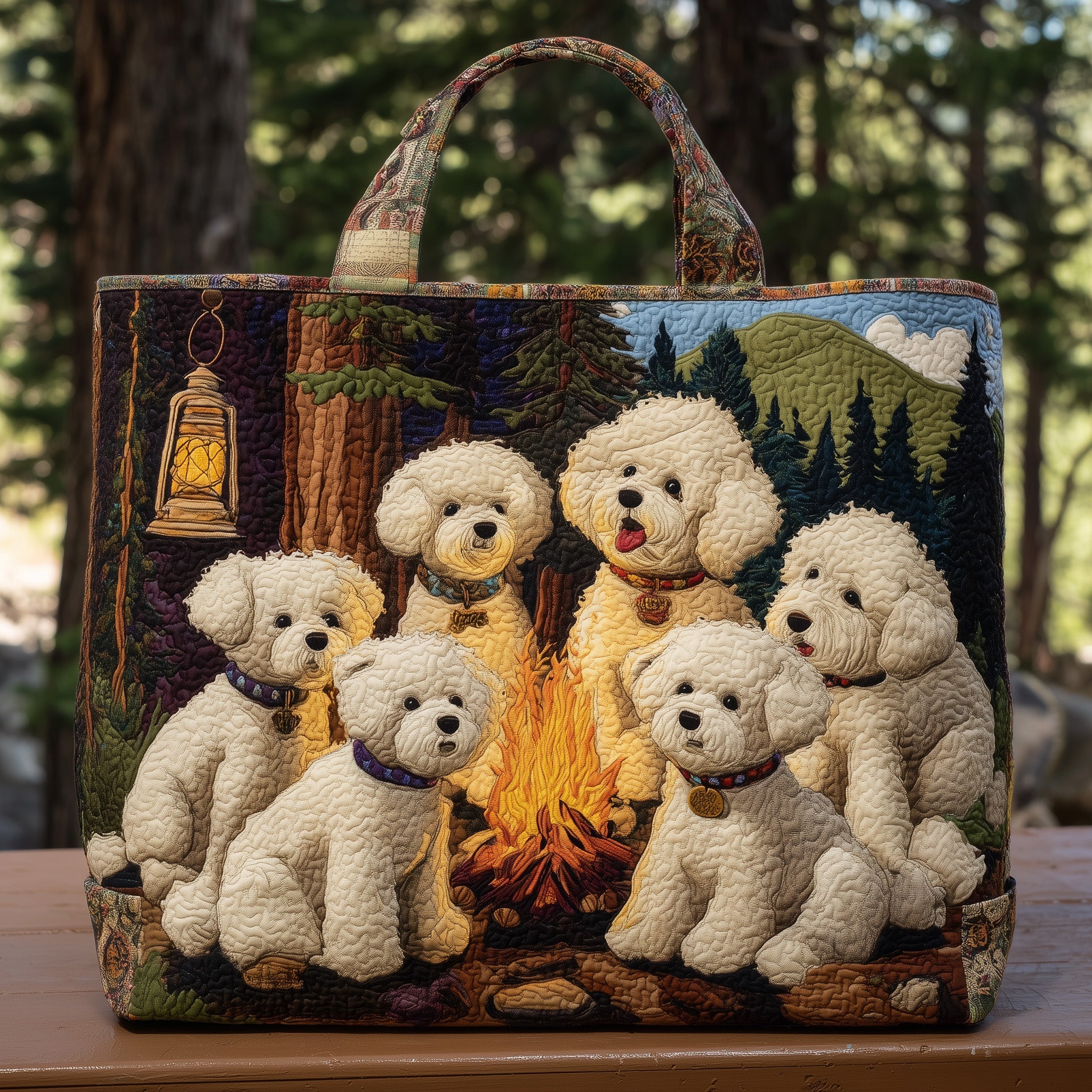 Bichon Heaven Quilted Tote Bag Cute Dog Handbag For Women Bichon Lovers Gifts Ideas