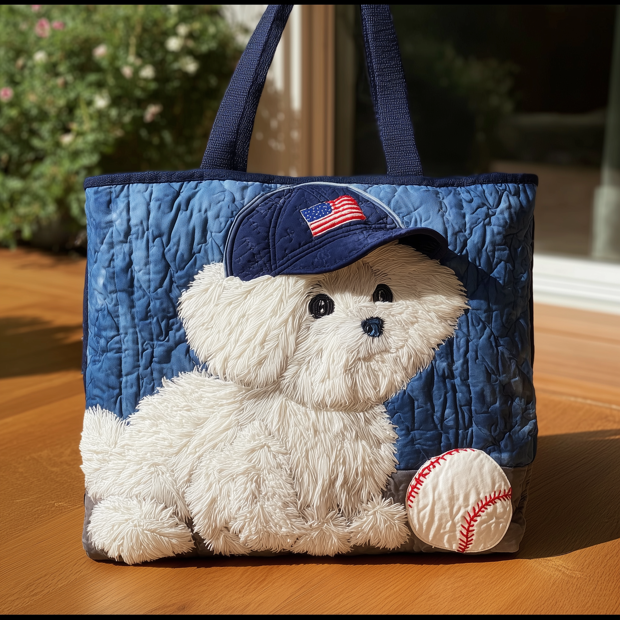 Bichon Quilted Tote Bag Baseball Themed Tote Bag Best Gifts For Dog Lovers