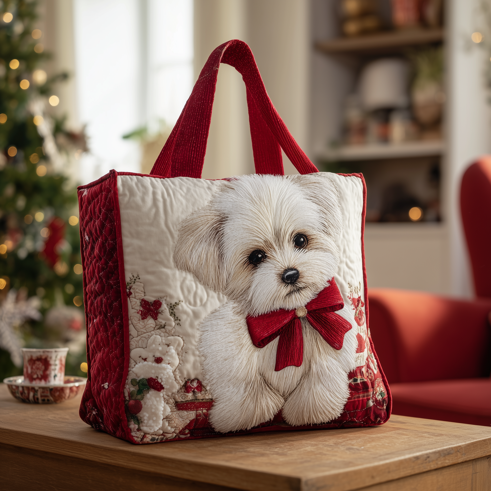 Bichon Quilted Tote Bag Cute Animal Tote Bag Birthday Ideas For Bichon Lovers For Her