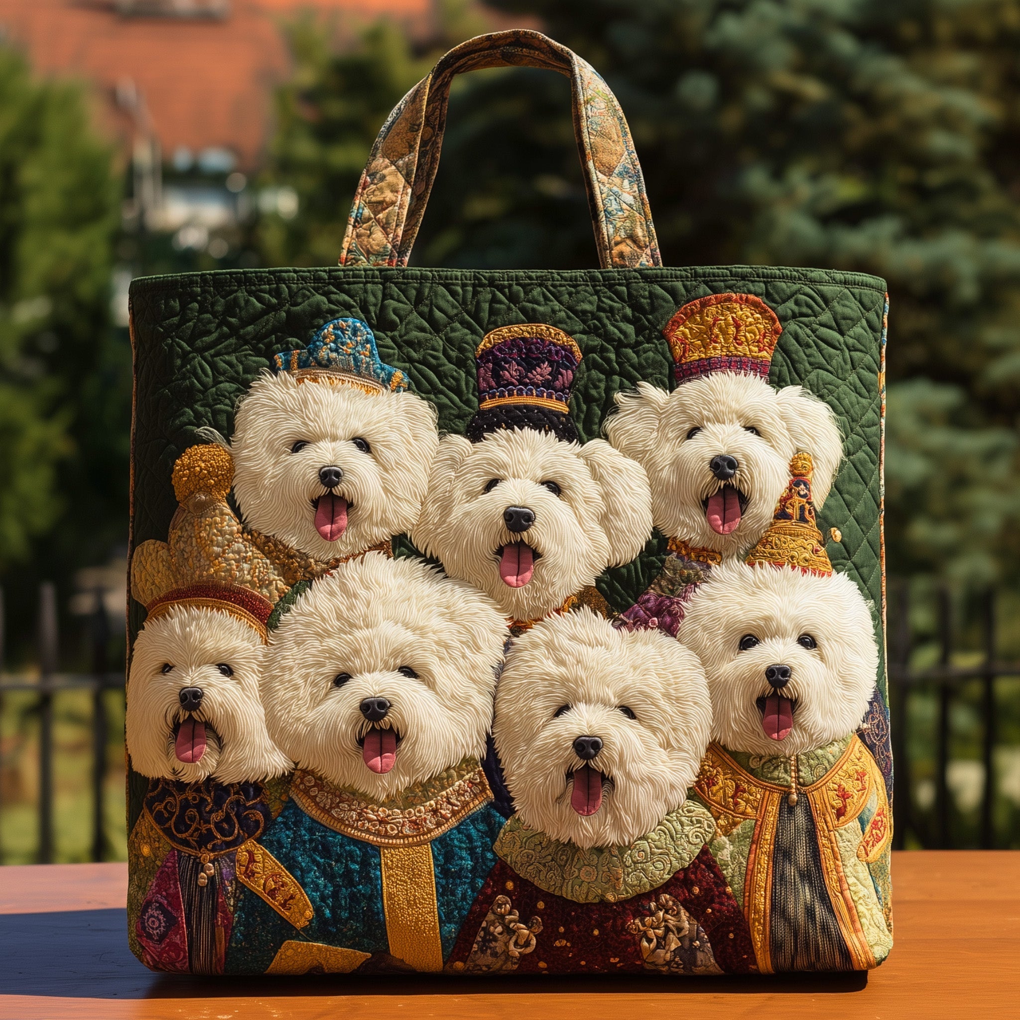 Bichon Royal Attire Quilted Tote Bag Best Work Totes For Women Gifts For Bichon Dog Lovers